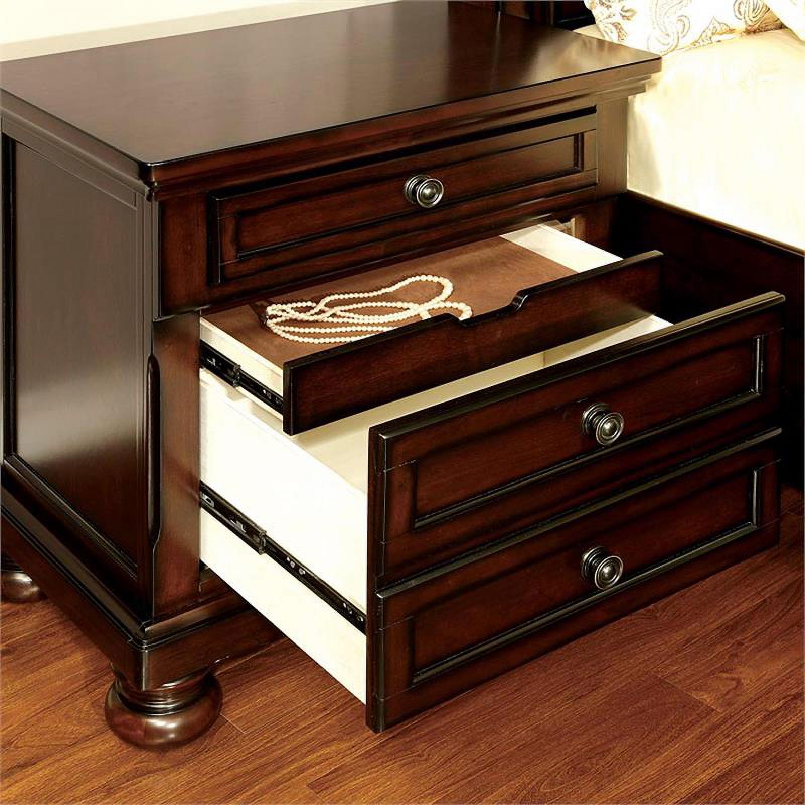 FOA Caiden 2pc Dark Cherry Solid Wood Bedroom Set - Nightstand + Dresser