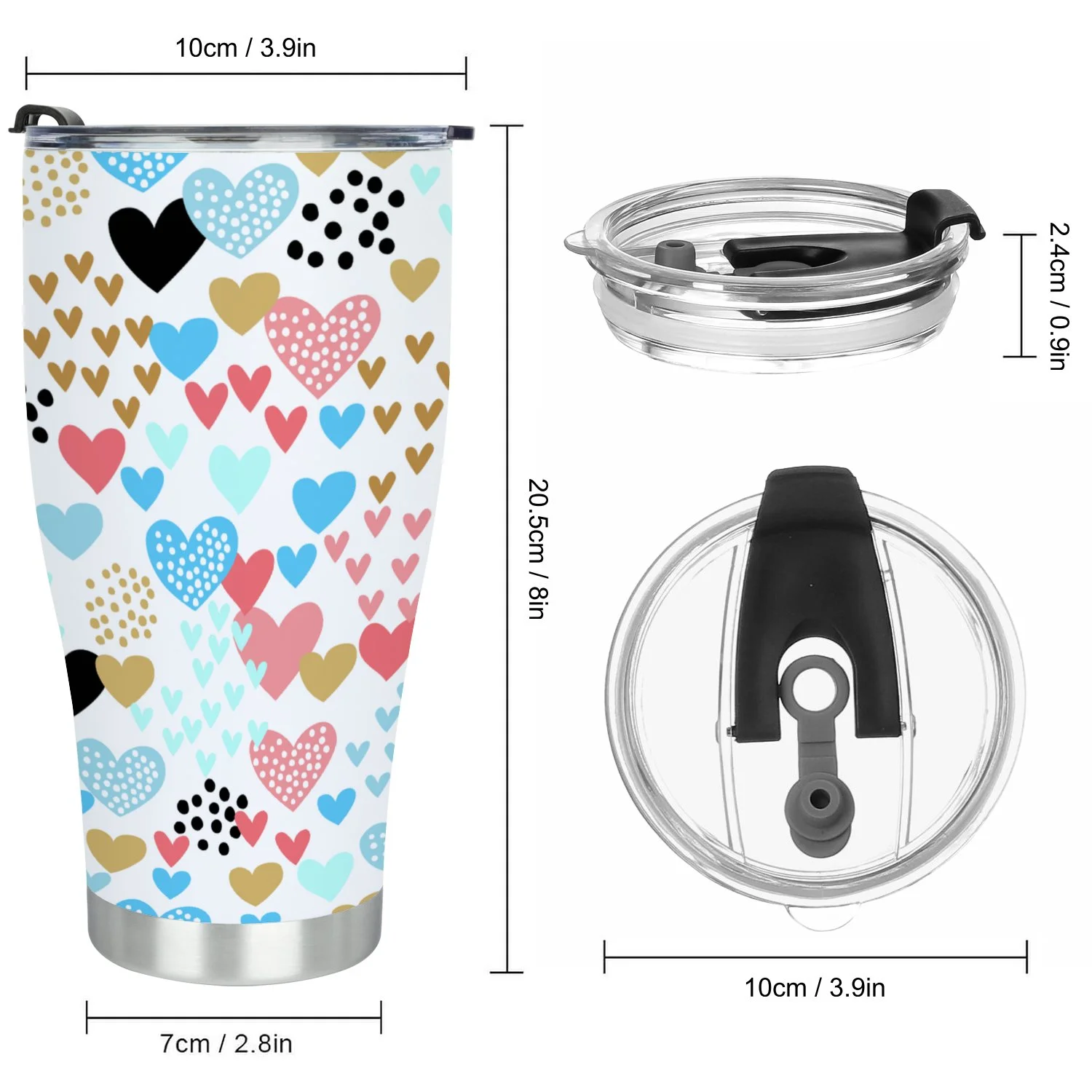 Hidove Stainless Steel Tumbler, Love Pattern 30oz Leak Proof & Stainless Steel Bottle for Hot & Cold Drinks - Coffee Travel Mug, Water Metal Canteen, Thermal Cup