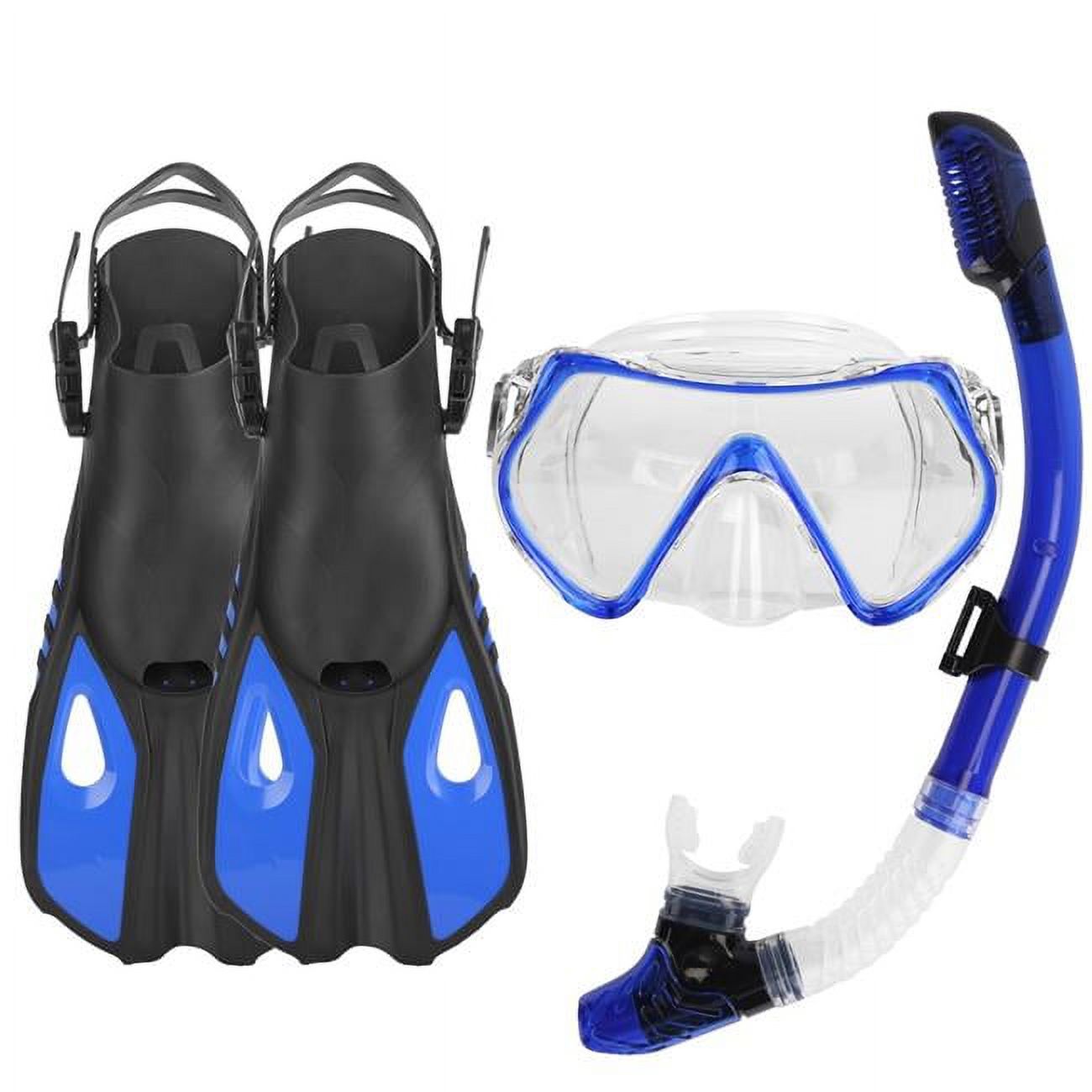 Fresh Fab Finds FFF-S-M-Blue-GPCT3990 Snorkeling Gear Mask Fin Snorkel Set with Diving Mask Adjustable Swim Fins for Swimming, Blue - Small & Medium