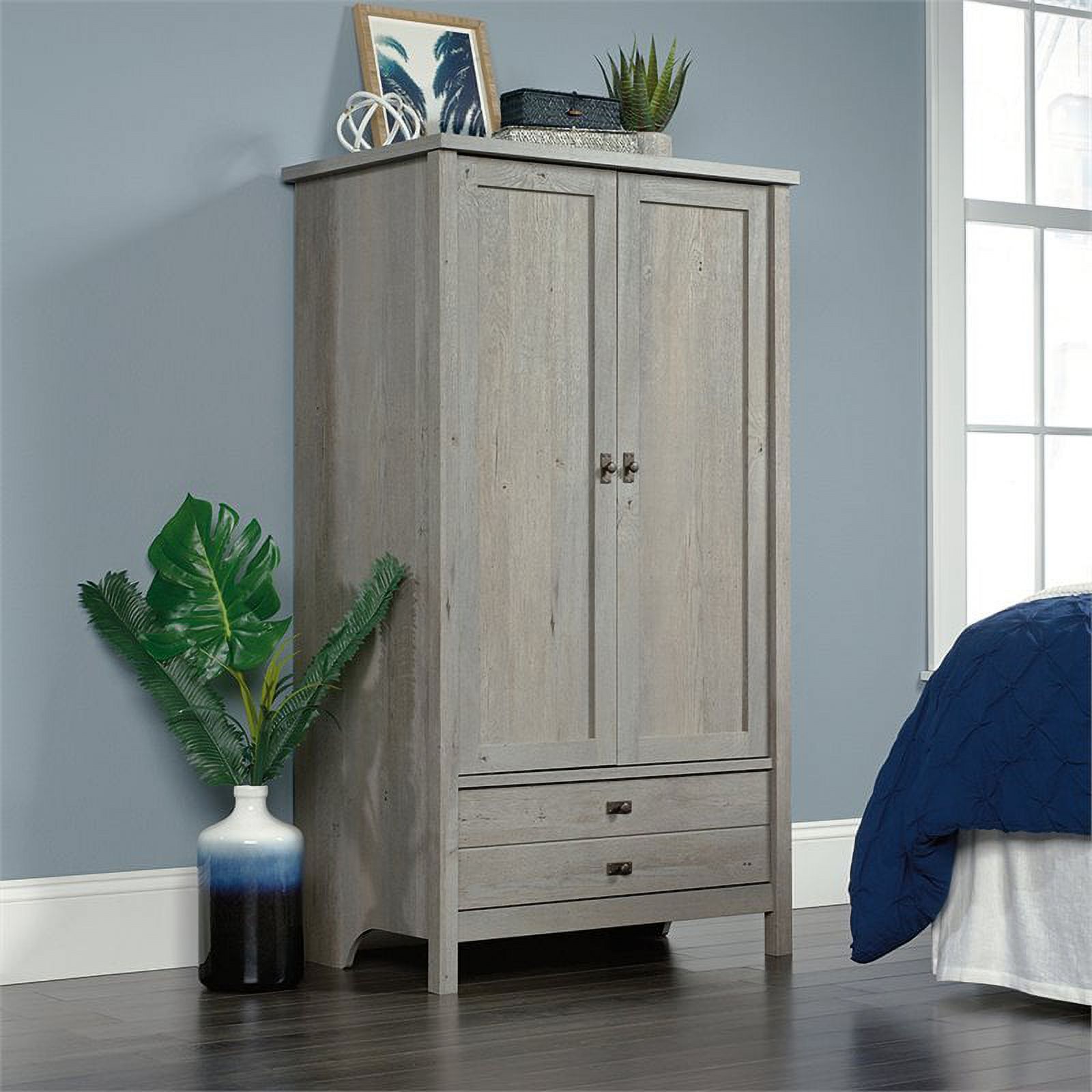 Pemberly Row 1-Drawer and 1-Shelf Engineered Wood Armoire in Oak