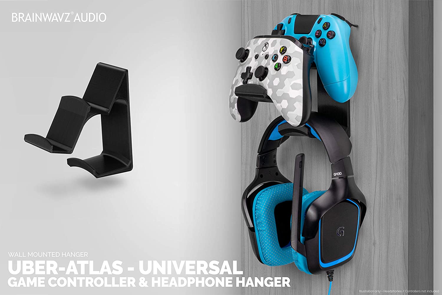 The UberAtlas Dual Game Controller & Headphone Stand Wall Mount Holder for Xbox ONE, Series X, PS5, PS4, PS3, Switch,