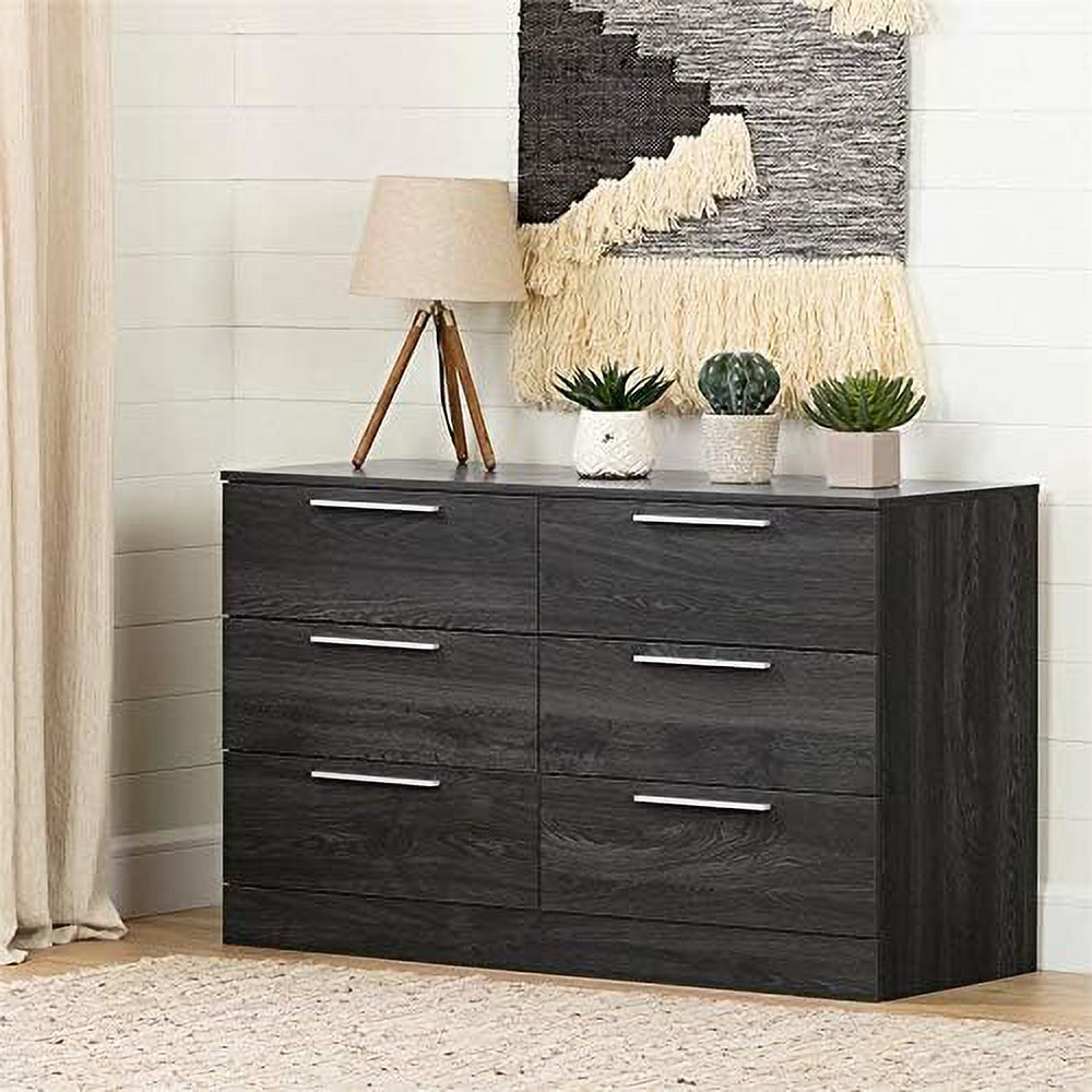 6 Drawers Double Dresser For Bedroom, Modern Rustic Wood Sideboard For Living Room, Dark Grey