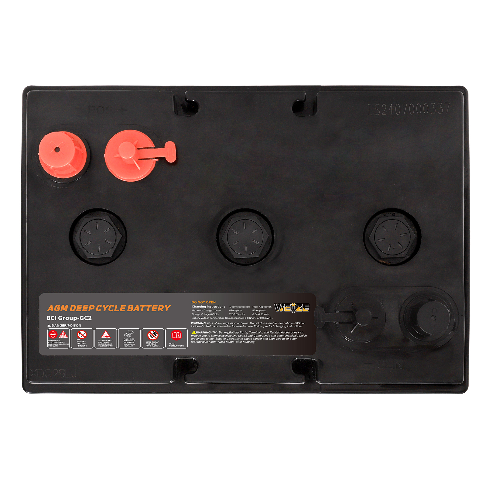 Weize Golf Cart Battery, 6V 210ah BCI Group GC2 Deep Cycle AGM Scrubber Battery