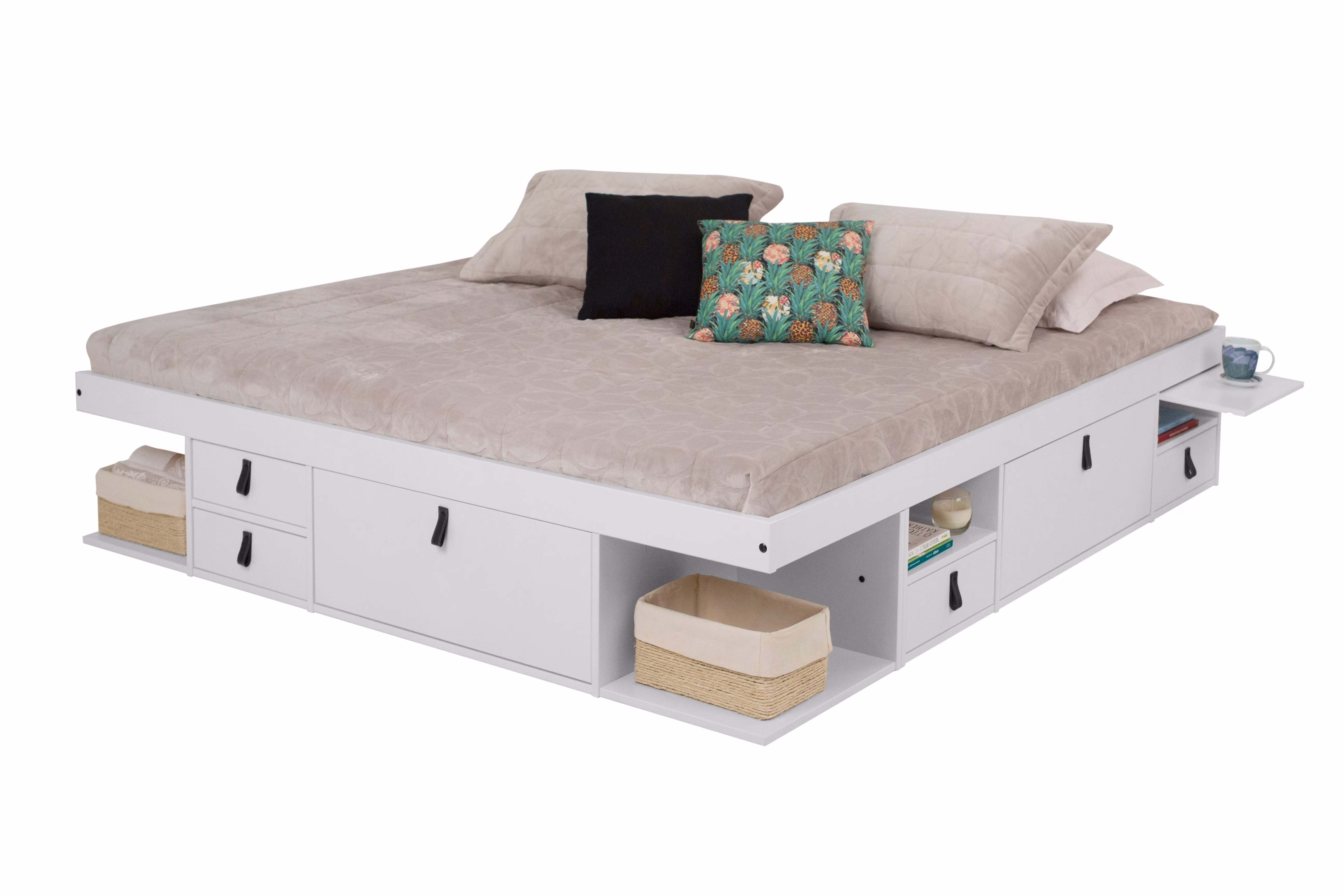 Memomad Bali Storage Platform Bed with Drawers (King Size, White)