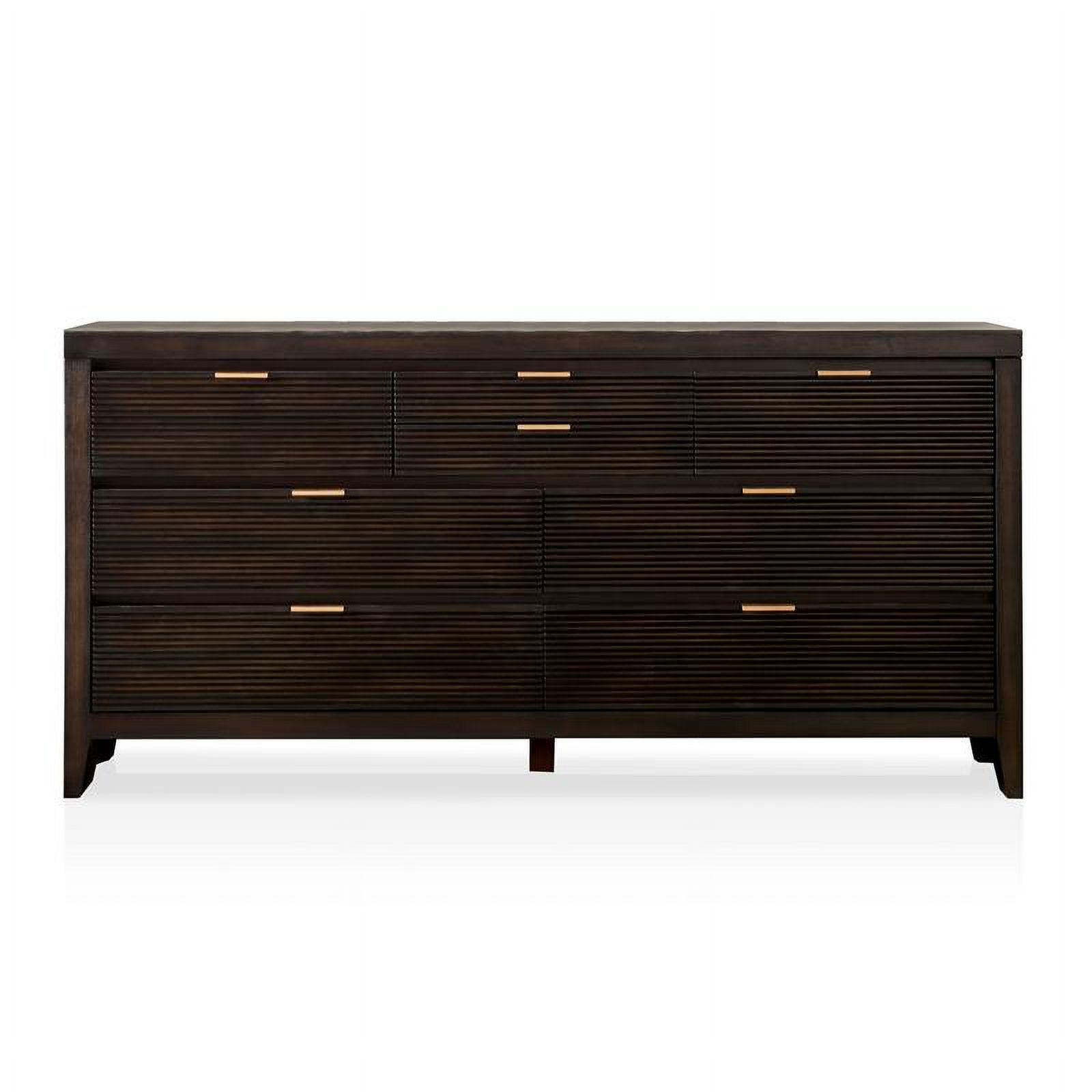 Furniture of America Tezra Wood 2-Piece Dresser and Mirror Set in Dark Walnut