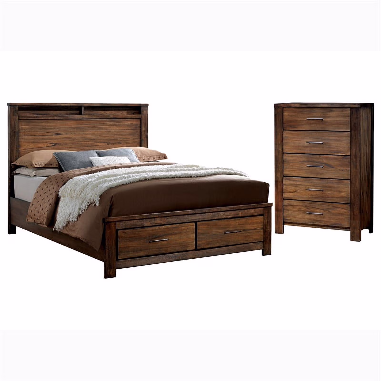Furniture of America Nangetti 2-Piece Wood Oak Queen Bedroom Set - Queen+Chest