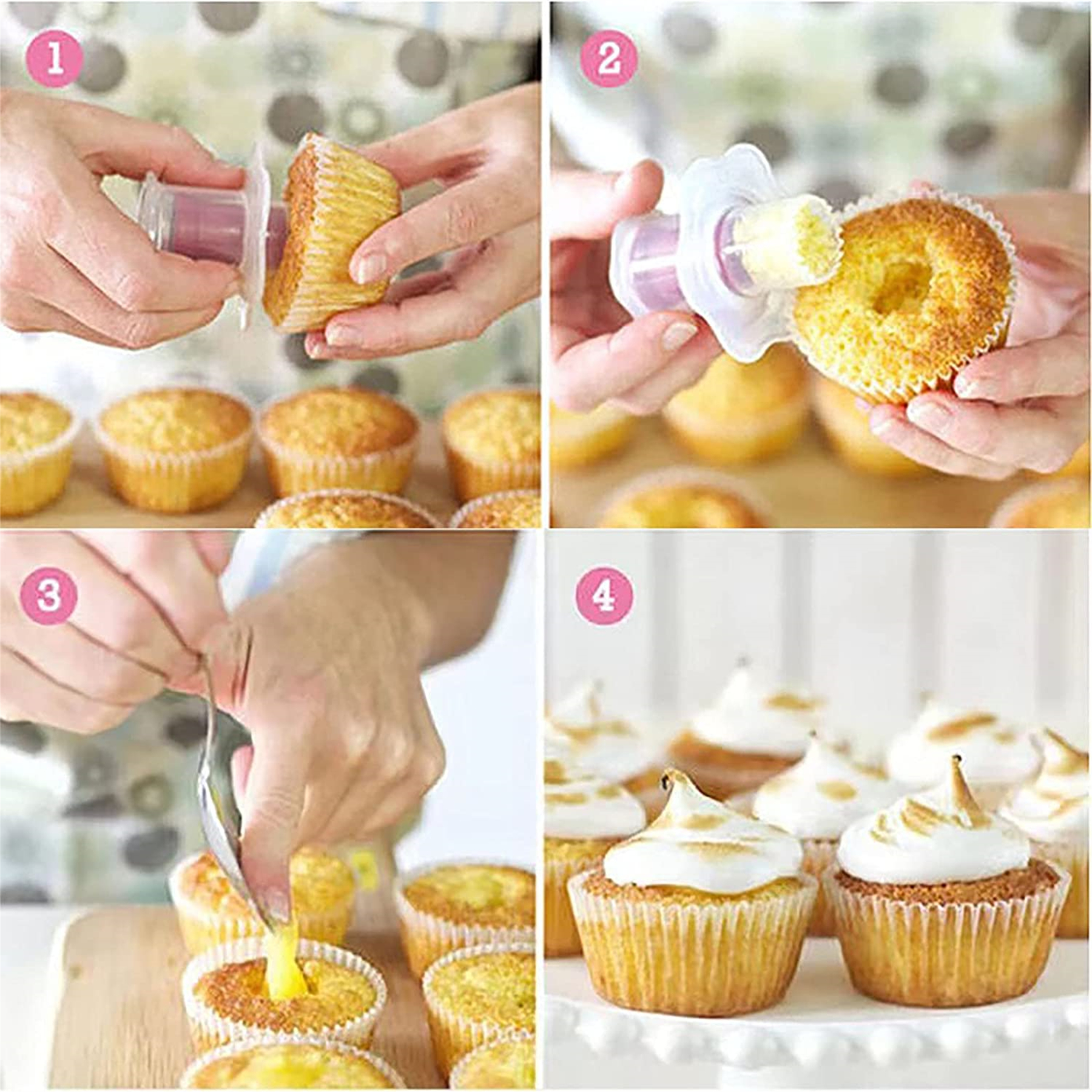 3Pcs Plastic Cake Core Remover Cupcake Plunger Cutter Pastry Corer and Cupcake Injector/Decorating Icing 3Pcs Set Stainless Steel Nozzle Set DIY Cake Decorating Tool.