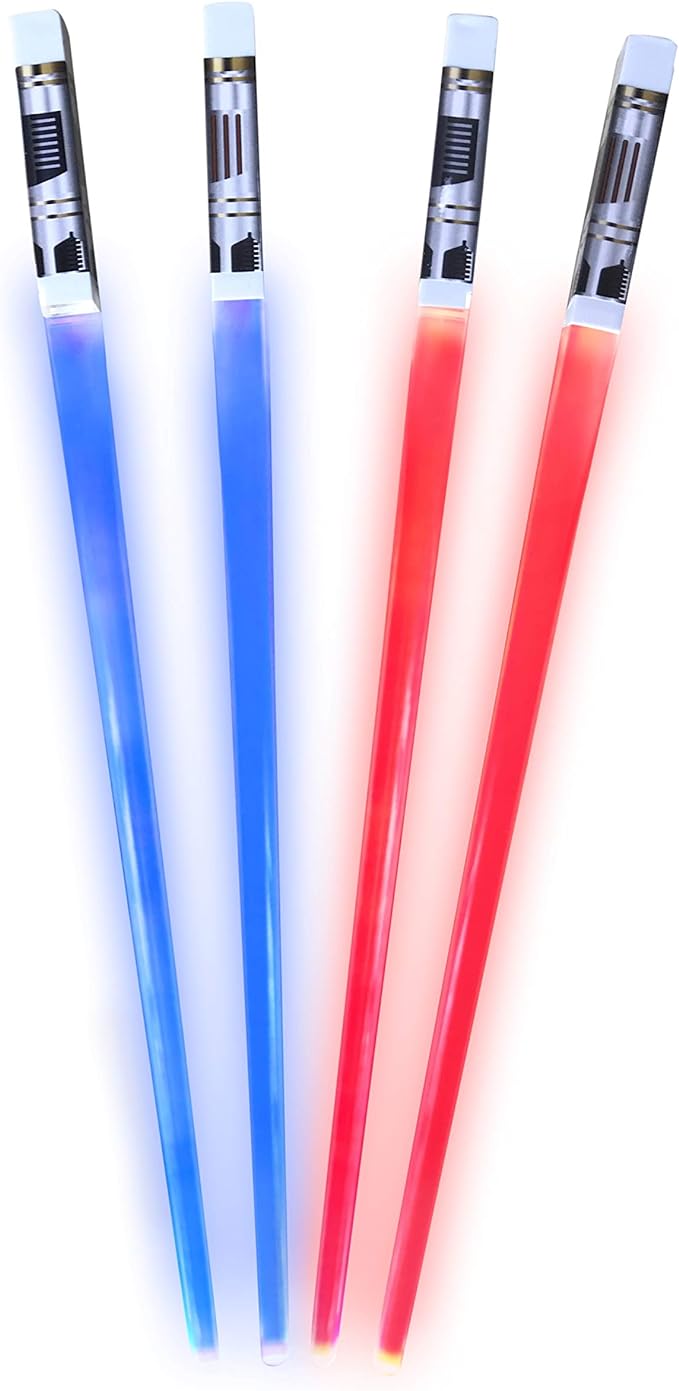 Everyday Delights LED Light Up LightSaber Chopsticks, 2 pairs (Red & Blue), Reusable Durable Eco-friendly Lightweight Portable BPA Free Food Safe Kitchen Dinner Party Utensil Tableware Toy Gift