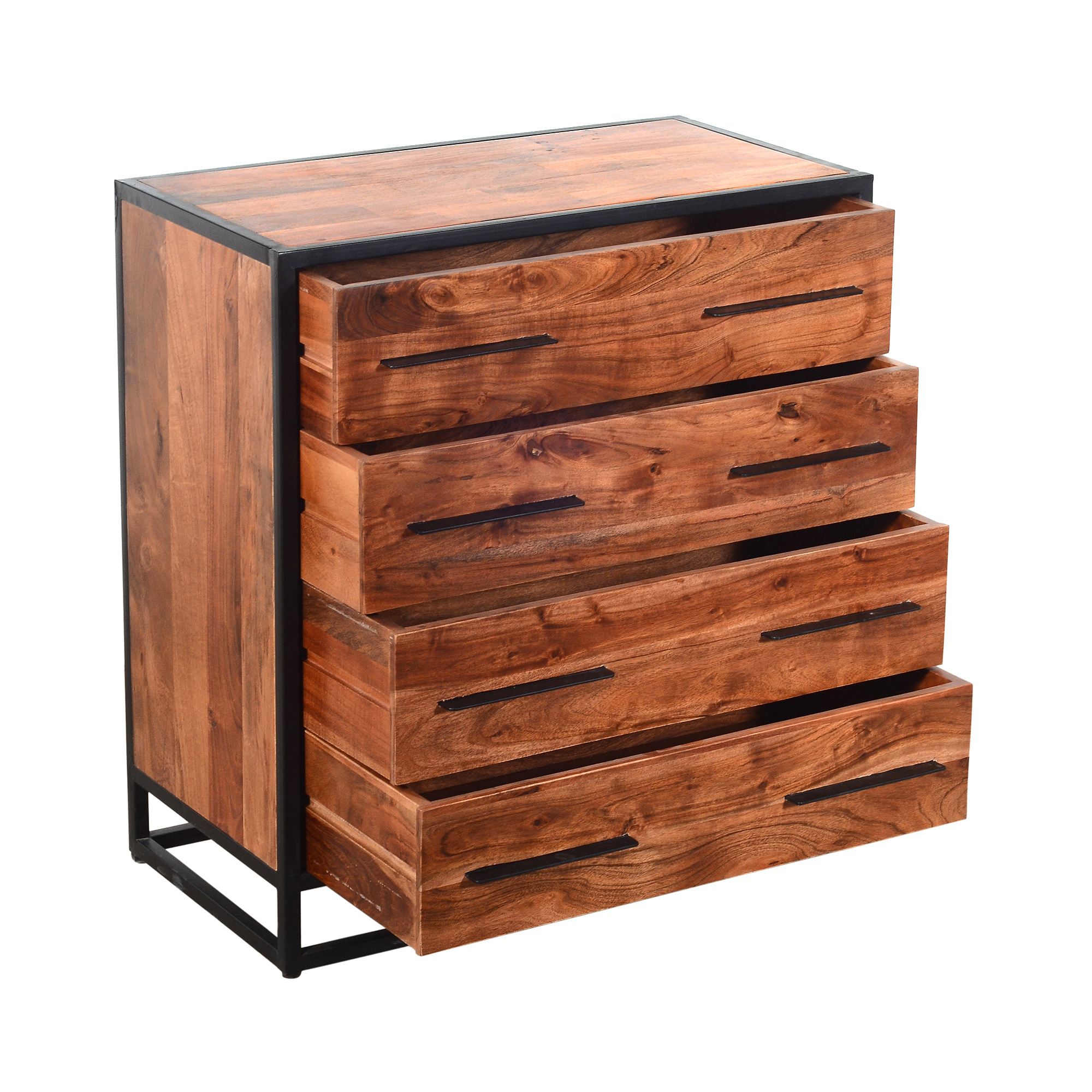 LANTRO JS Handmade Dresser with Grain Details and 4 Drawers, Brown and Black