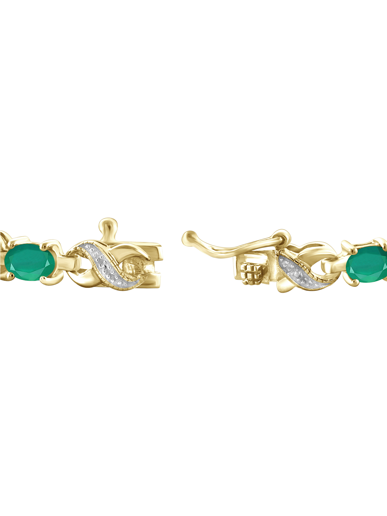 4 1/5 Carat T.G.W. Emerald And White Diamond Accent 14k Gold Over Silver Bracelet