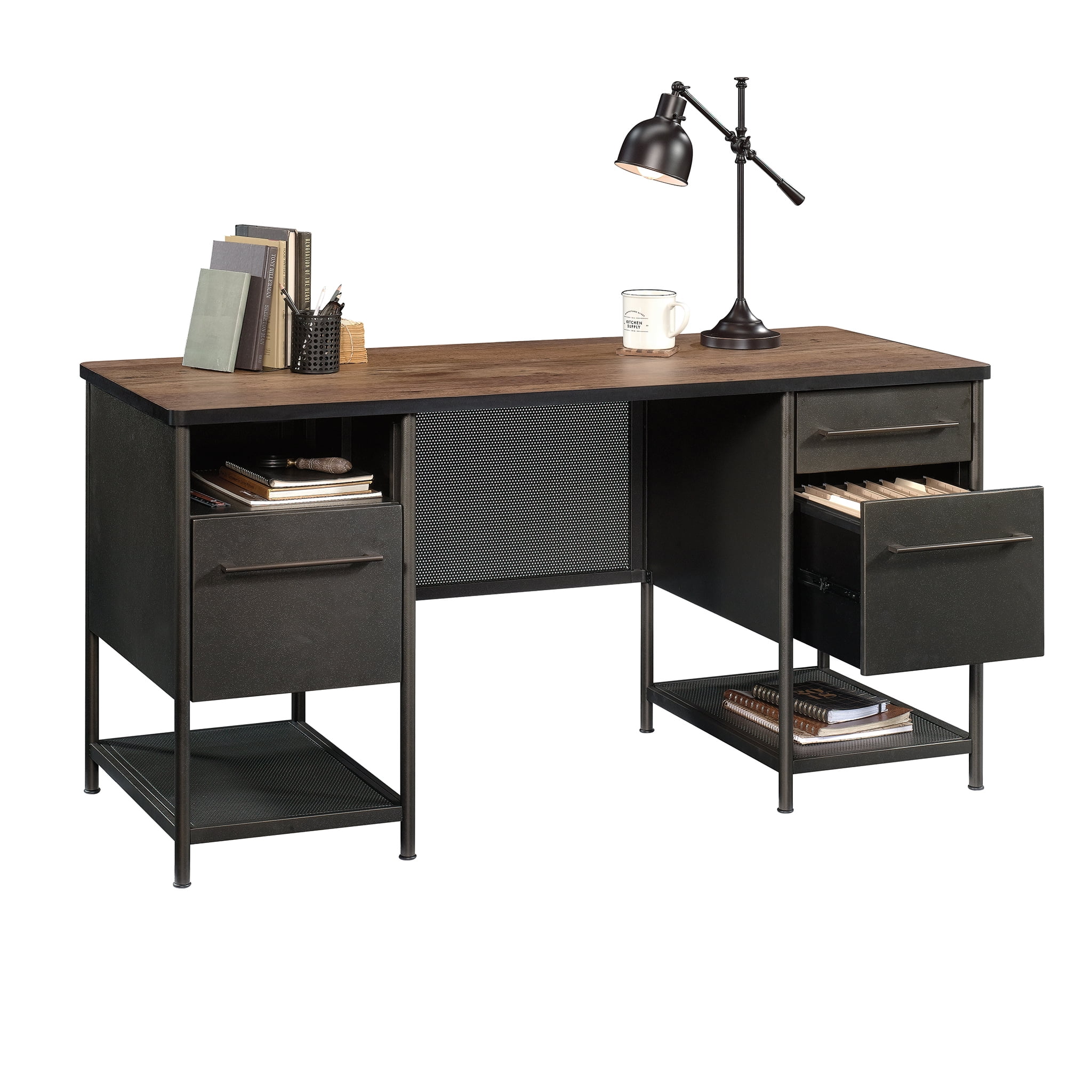 Sauder Boulevard Cafe Industrial Executive Desk, Black Finish