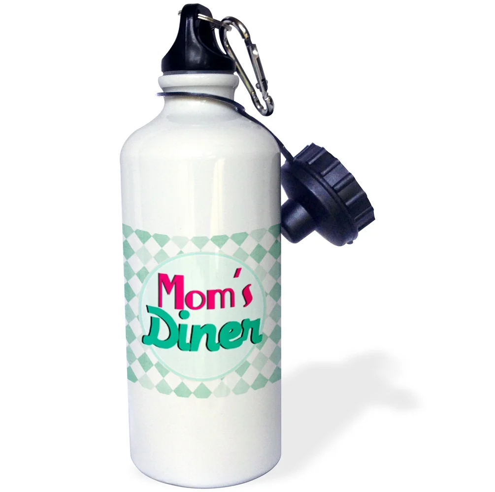 Moms Diner on aqua. Retro hot pink turquoise teal blue 1950s style 50s fifties kitchen Mothers day 21 oz Sports Water Bottle wb-151661-1