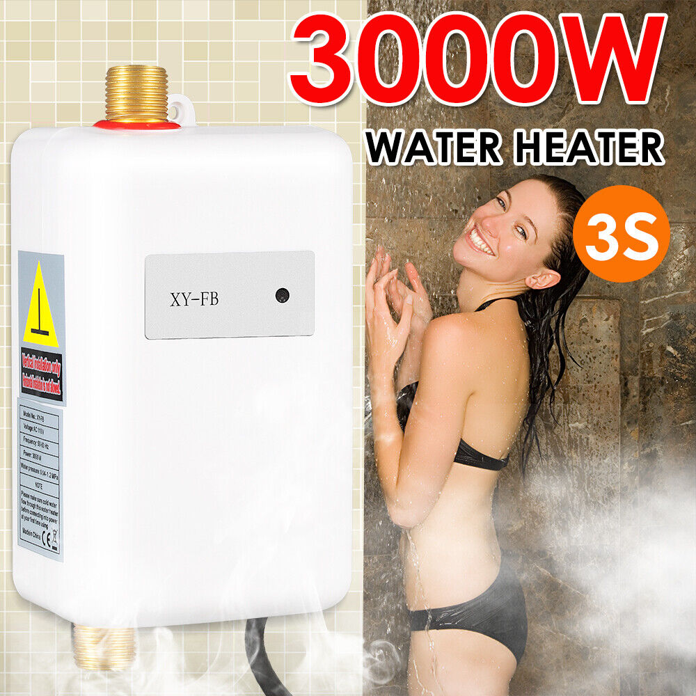 Onemayship  Instant Hot Water Heater White 3000W Electric Tankless House Shower Sink Compact Size