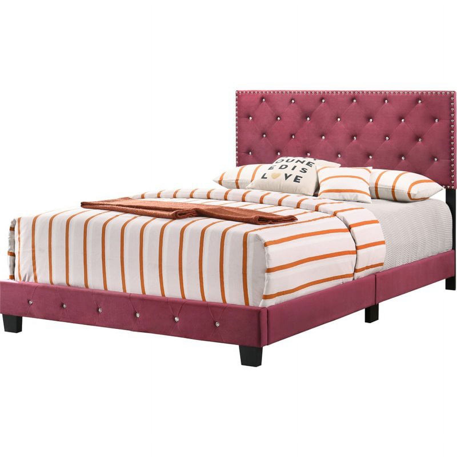 Maklaine Transitional Upholstered Velvet Queen Bed in Cherry