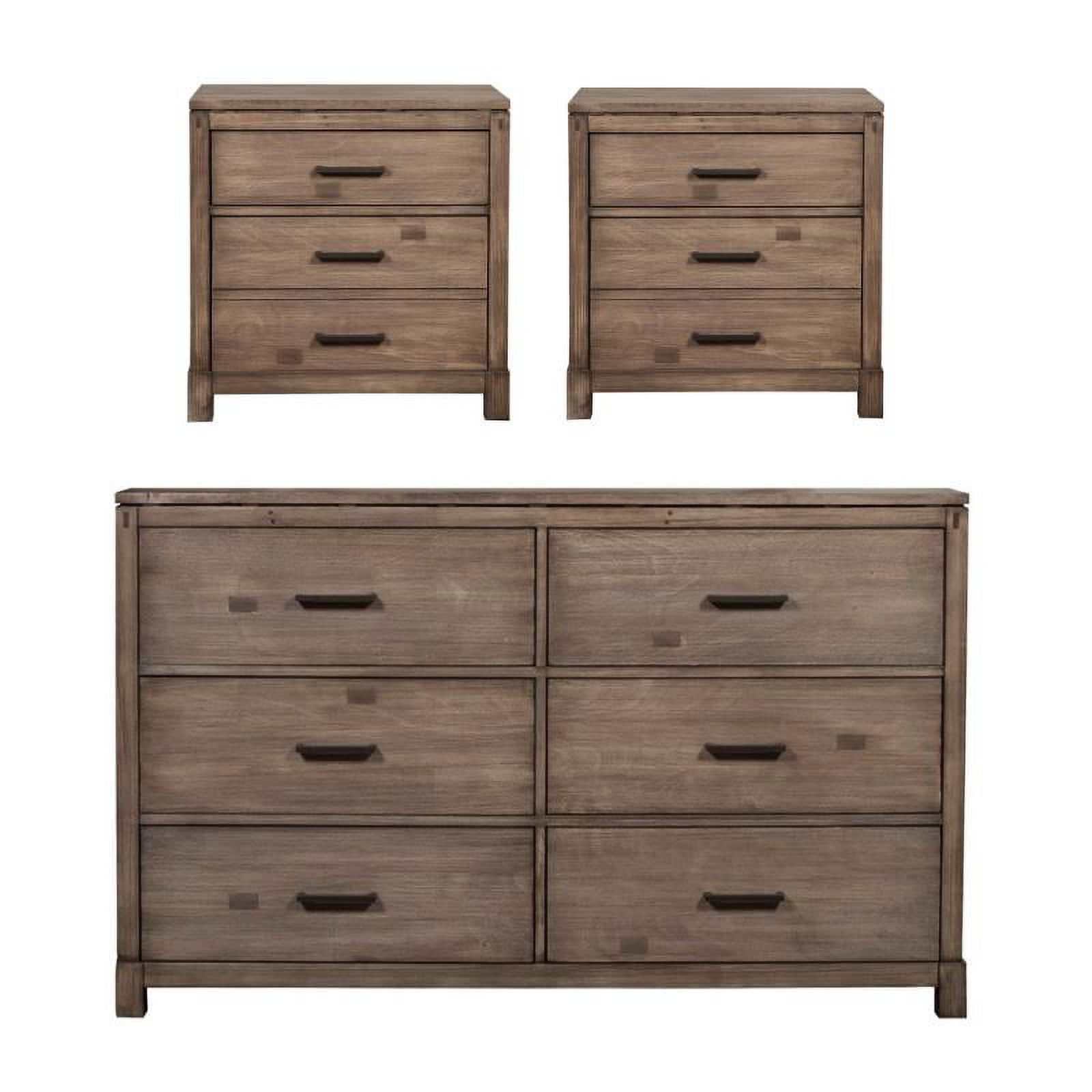 Home Square 3 Piece Set with Wood 2-Drawer Nightstand and 6-Drawer Dresser