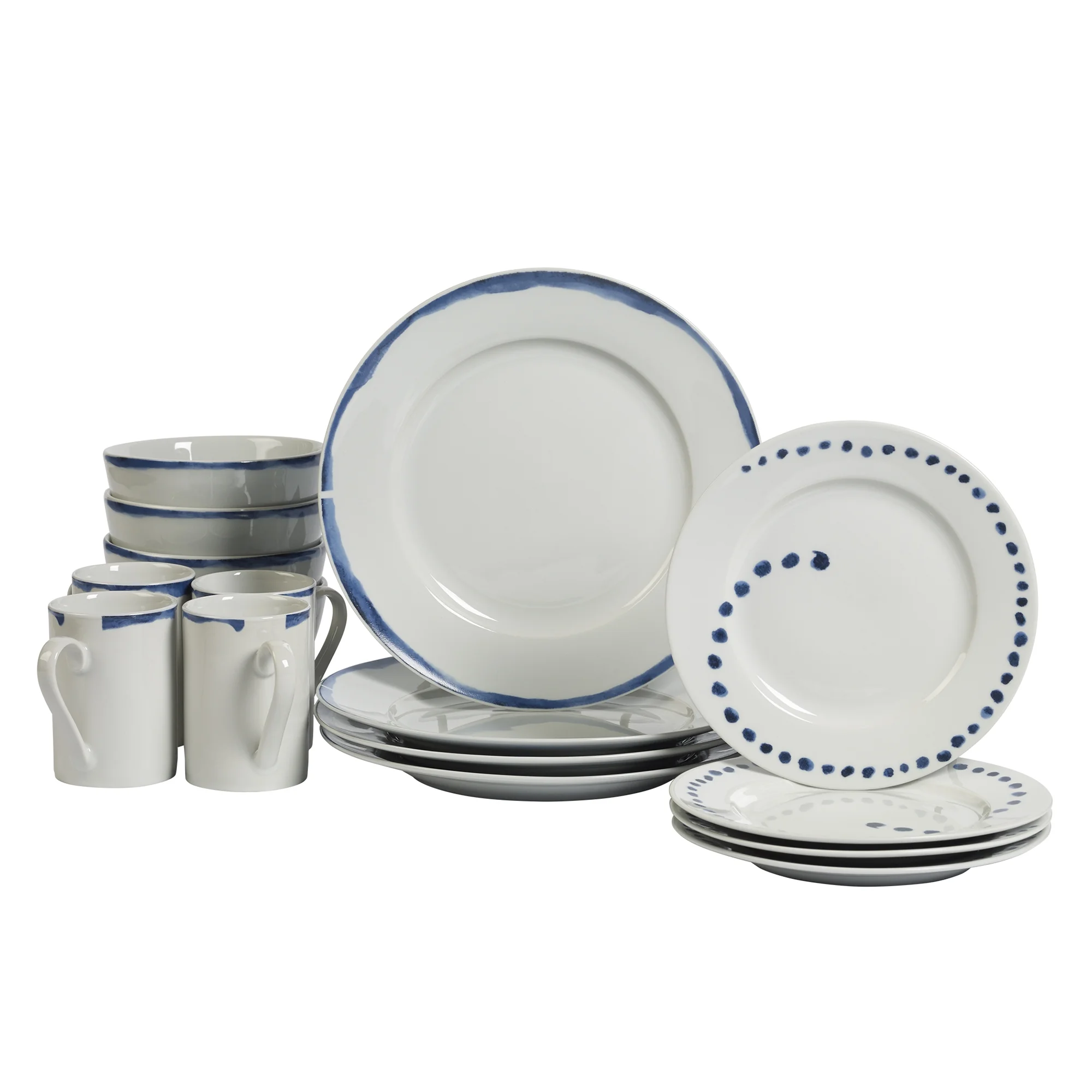 Tabletops Gallery Isla Round 16pc Dinnerware Set, Swirl and Dots Pattern