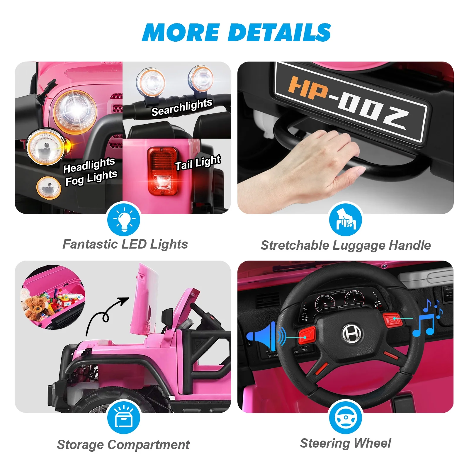 12V Pink Kids Ride on Truck Car Toys Black w/ MP3, LED Light, RC, Cover