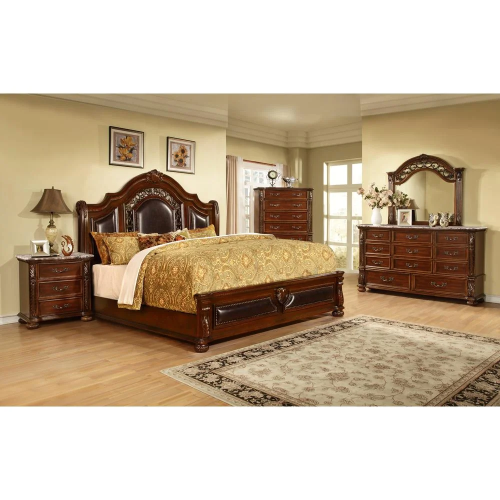 Bessy Traditional Cherry Wood Queen Platform Bed