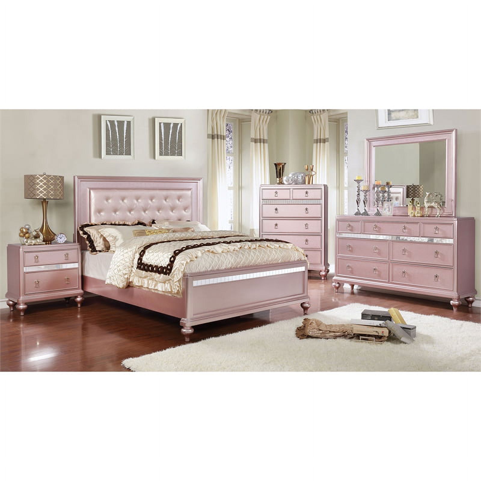 Furniture of America Appell Solid Wood Tufted Queen Panel Bed in Rose Gold