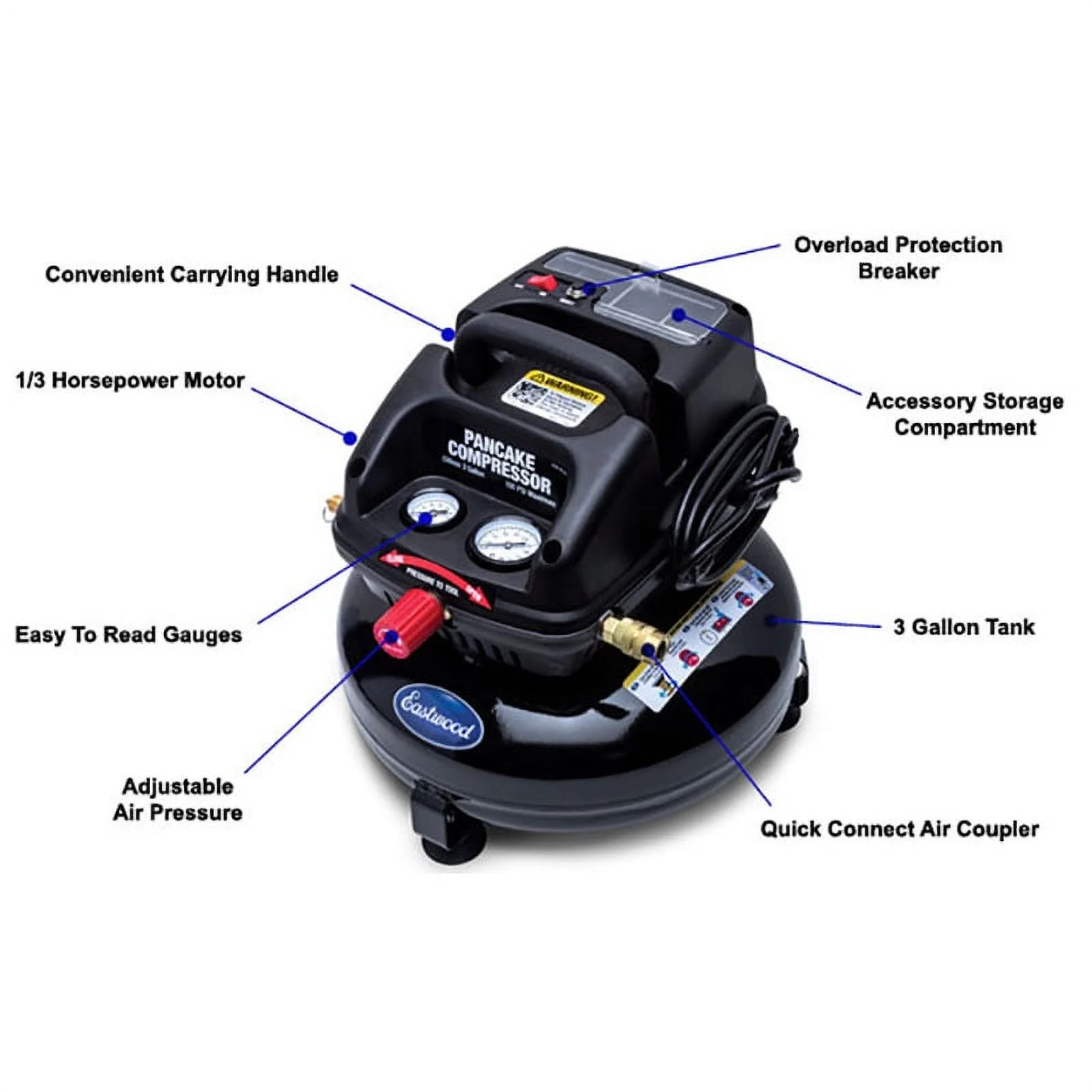 Eastwood 3 Gallon Oil-Less Pancake Air Compressor