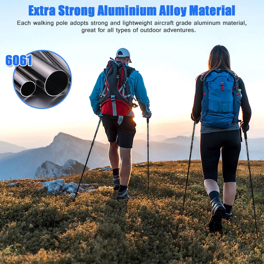 HOMEYA Pair 2 Aluminum Quick Lock Trekking, Hiking Poles, Collapsible Walking Stick Adjustable Alpenstock Anti-shock - Blue