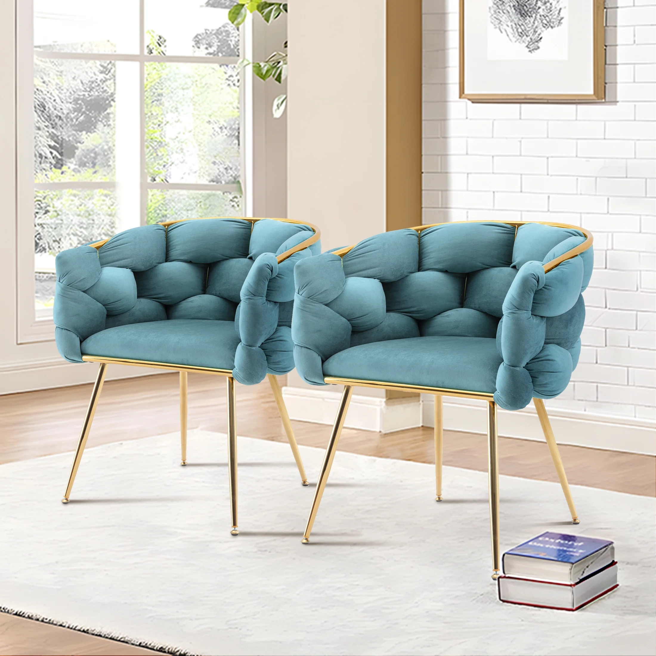 Sedona House Modern velvet sofa chair Set of 6, household dining chair simple dresser manicure back chair, for bedroom, dining room,restaurant, living room, Blue