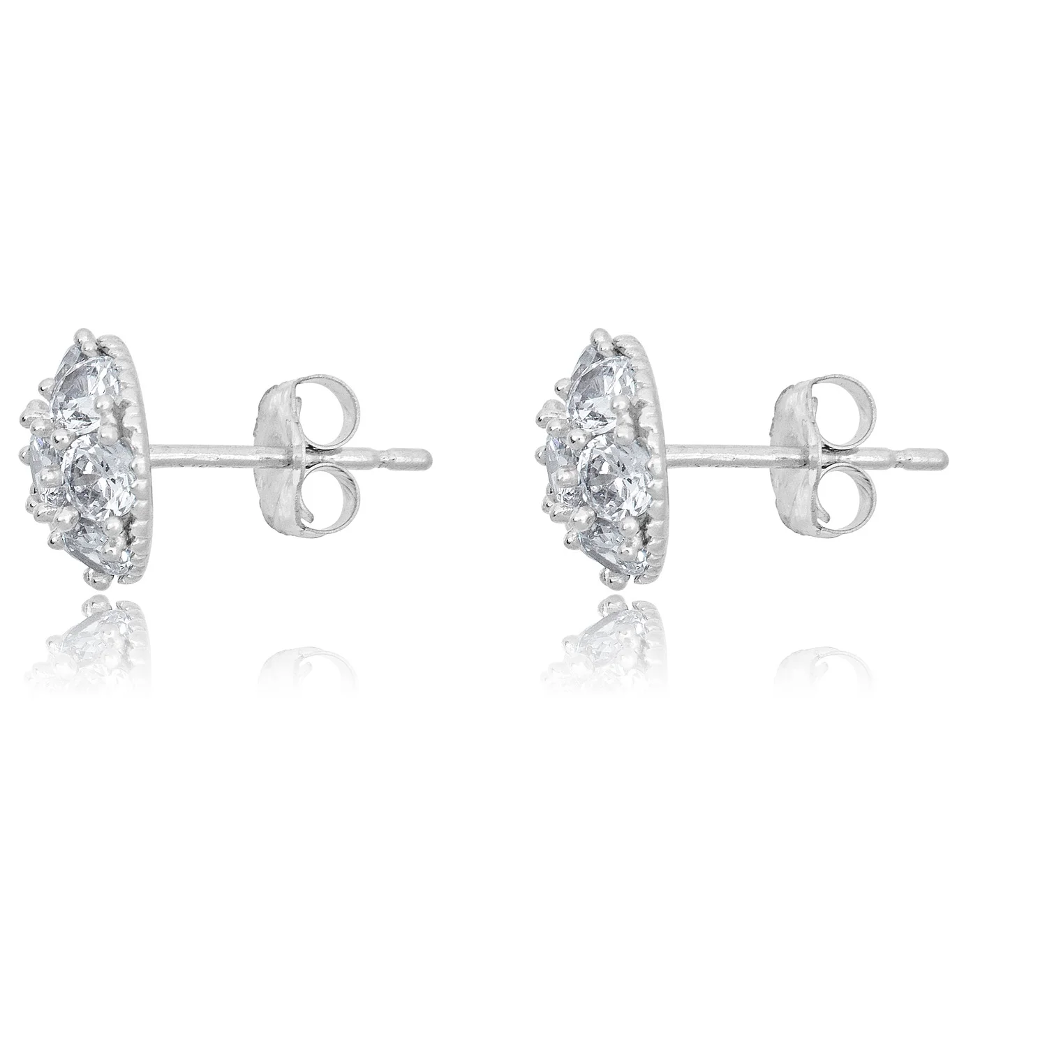 AVORA 10K White Gold Pave Dome Simulated Diamond CZ Stud Earrings