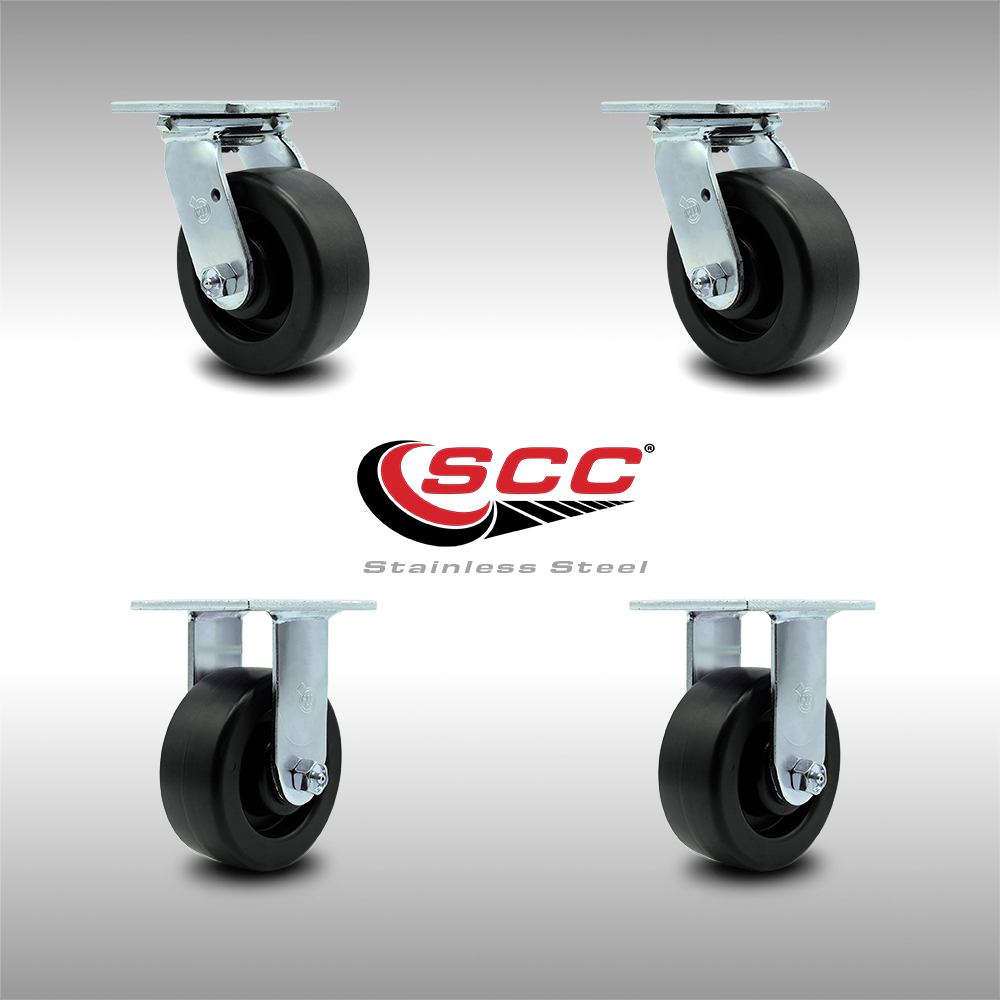 Stainless Steel Polyolefin Swivel Caster w/Main. Free Bearings Set of 4 w/5