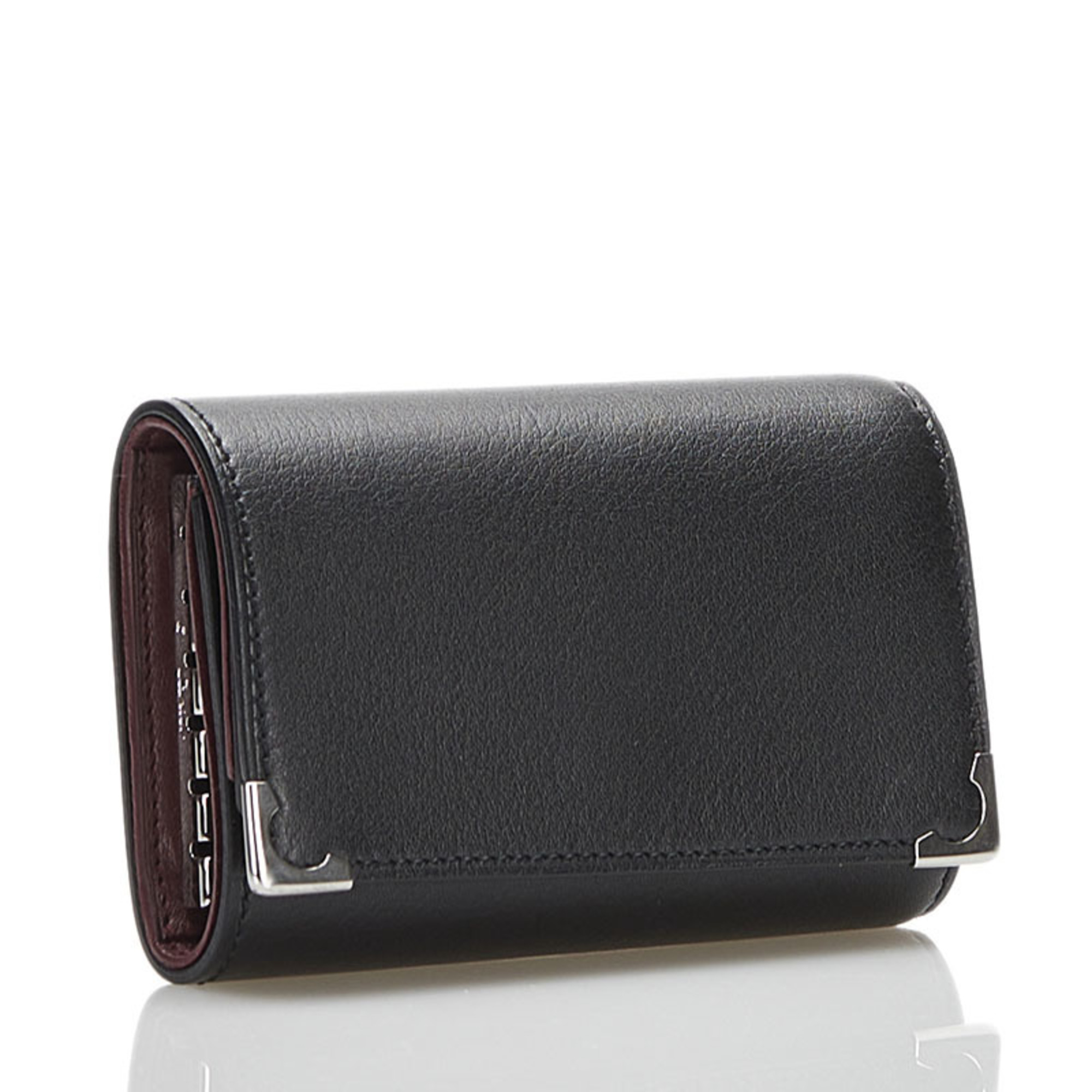 Pre-Owned Cartier cabochon 6 row key case L3000579 black leather ladies CARTIER (Good)