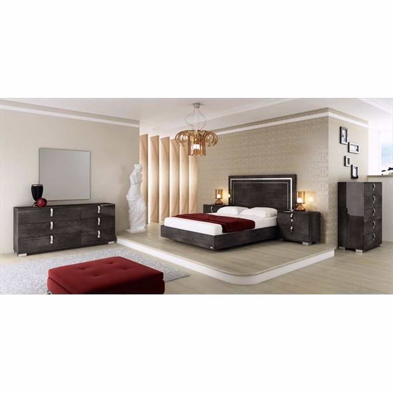 Athome USA SABGRCM02 Grey Birch Lacquer Sarah 5 Drawer Chest