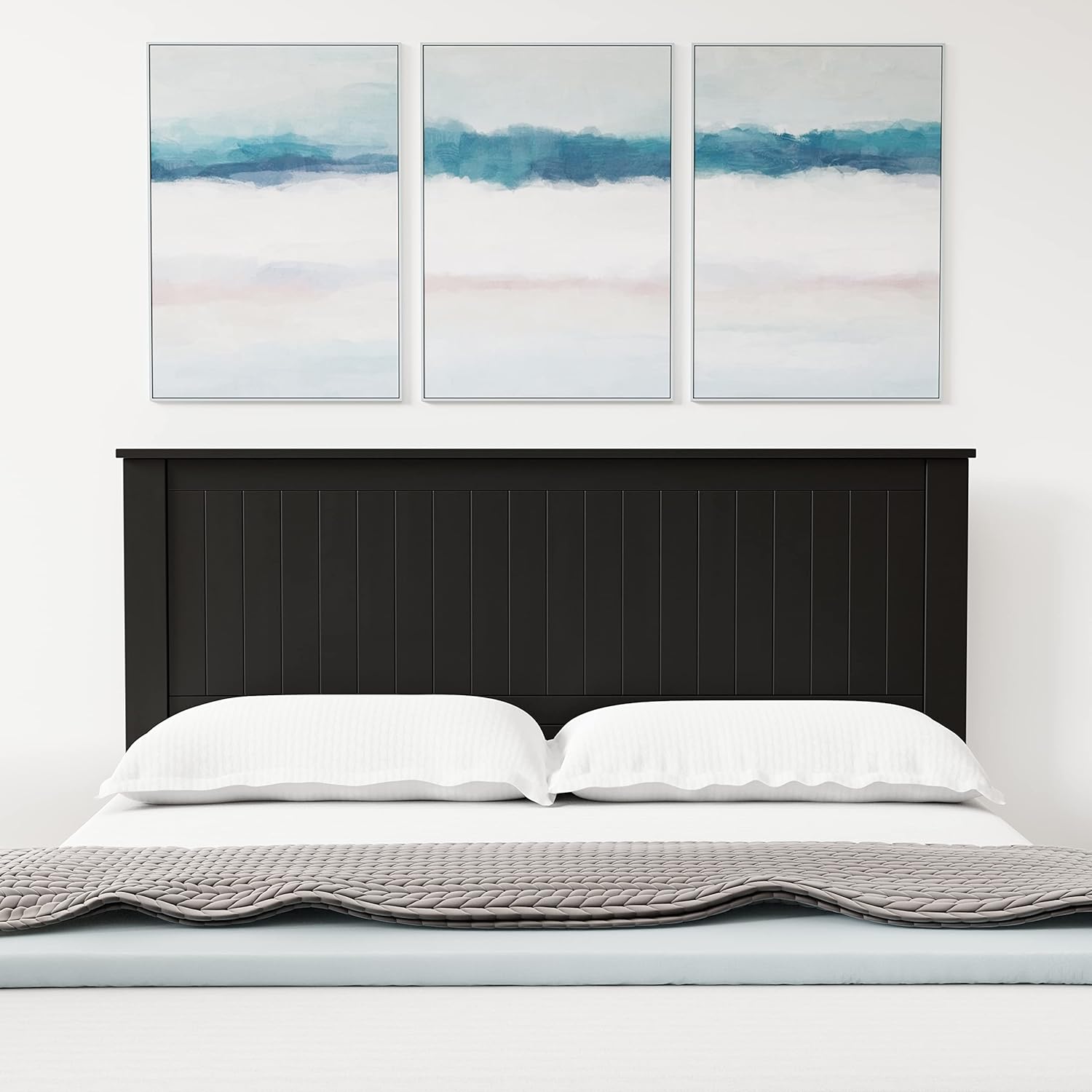 Wainsco Wood Panel Headboard In Black - Queen Size