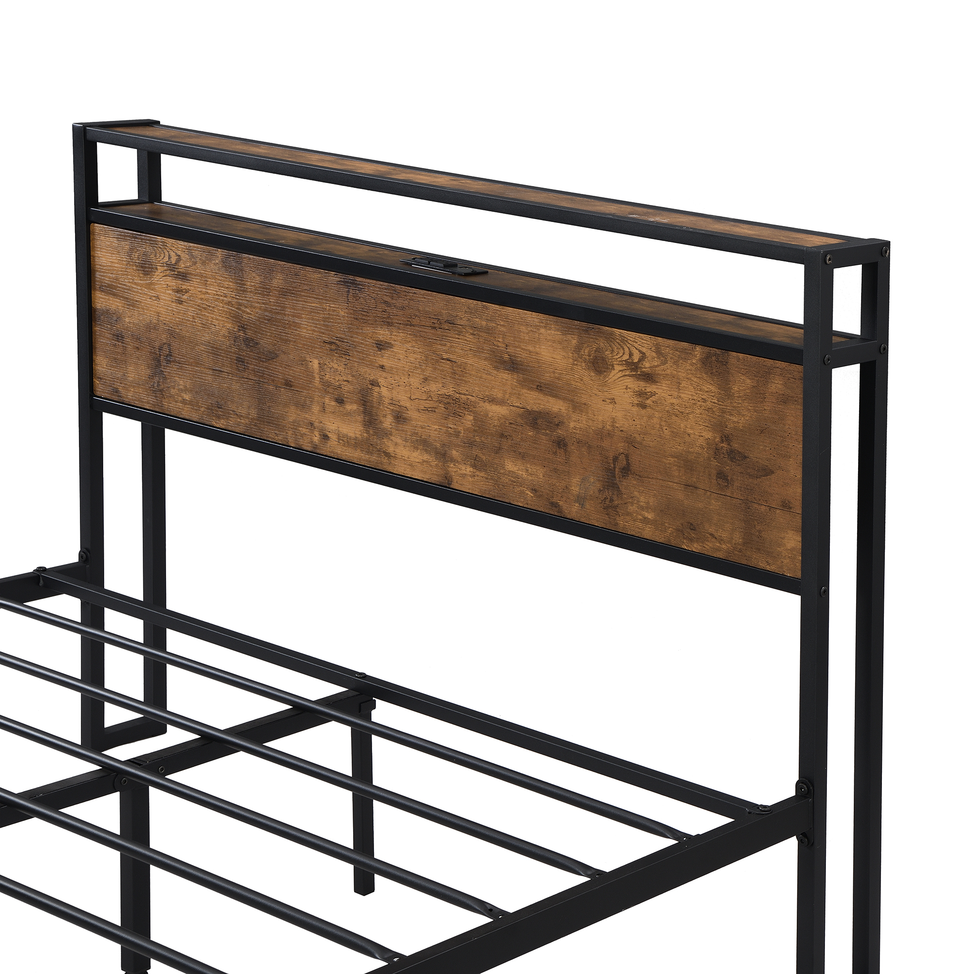 King Size Metal Platform Bed Frame with Wooden Headboard and Footboard with USB Liner, No Box Spring Needed, Large Under Bed Storage, Easy Assemble