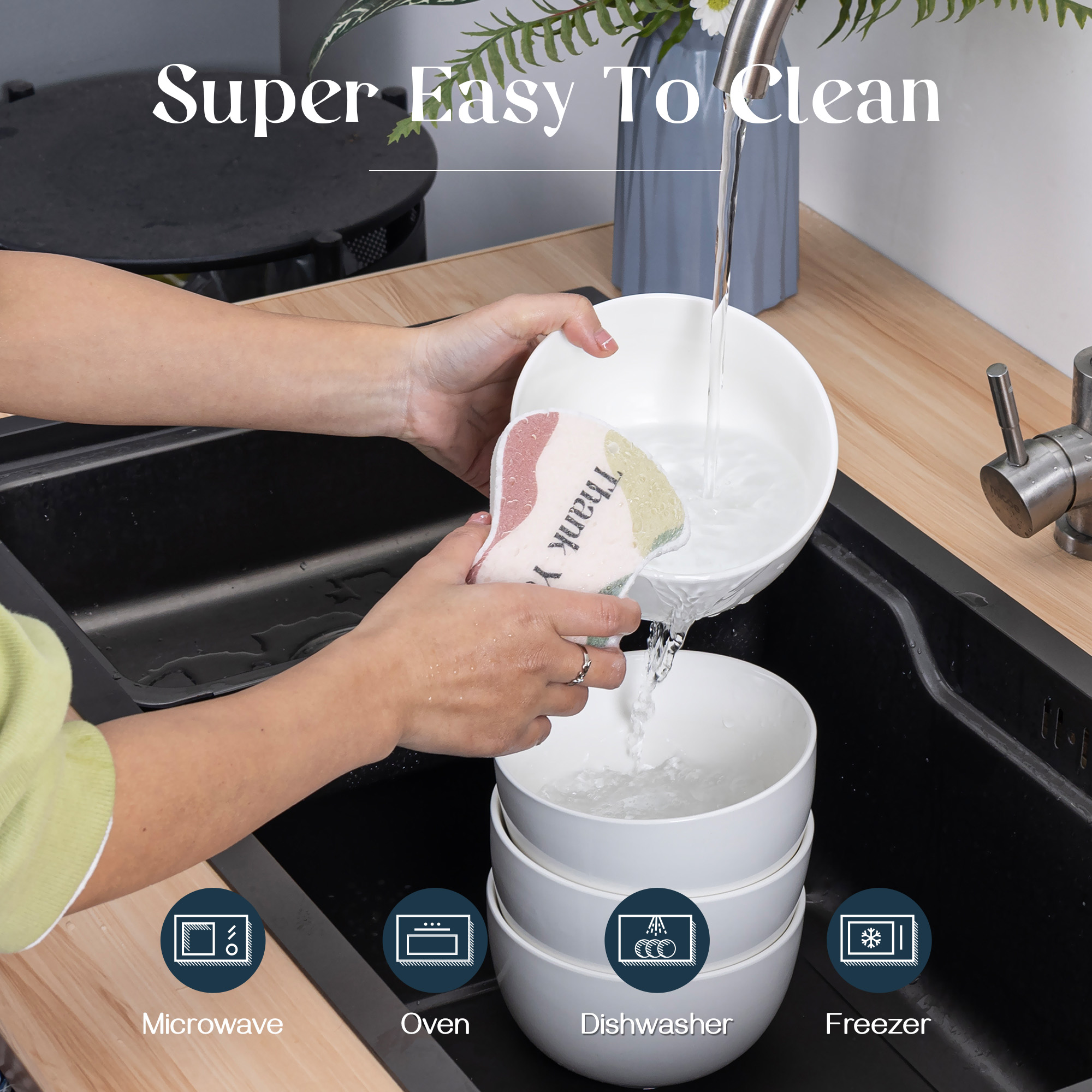 Dowan 5.8″ Soup Bowl Set of 4 With Sponge