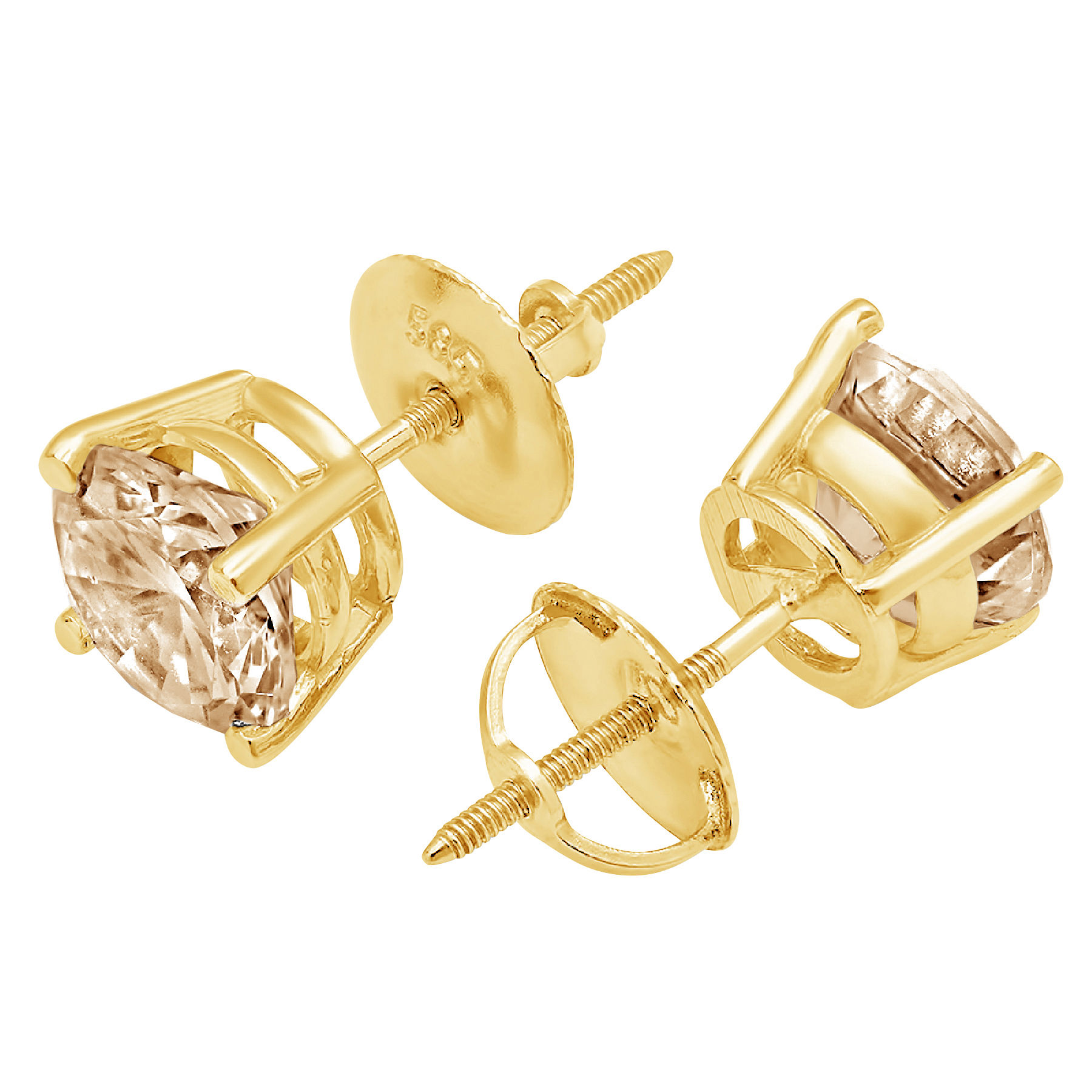 Clara Pucci 1 ct Brilliant Round Cut Solitaire Studs VVS1 Genuine Conflict free Yellow Lab Created Yellow Moissanite Real Stamped Solid 18K Yellow Gold Earrings Screw back