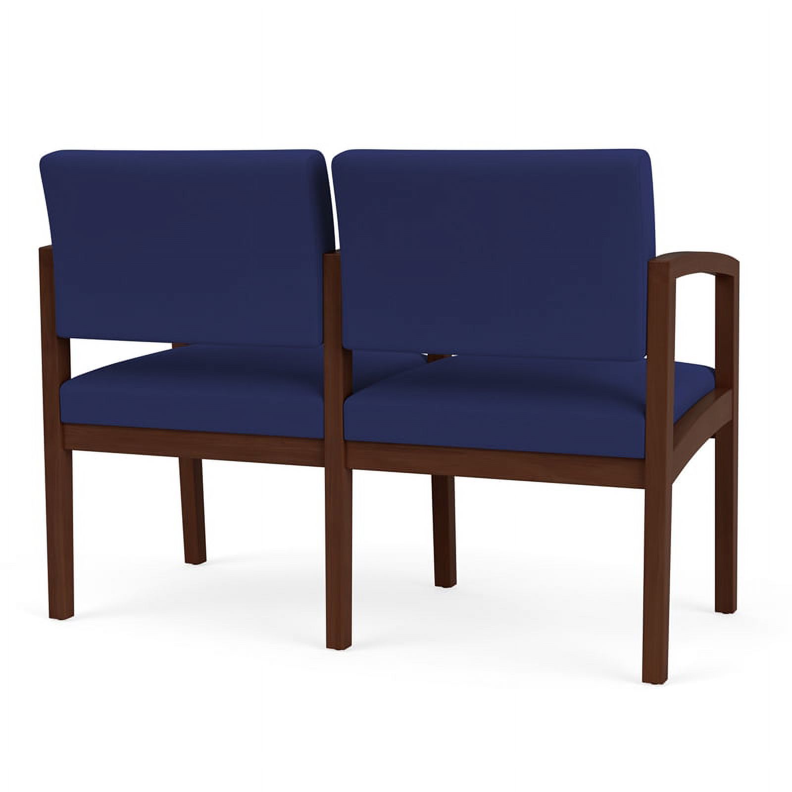 Lesro Lenox Wood 2-Seat Fabric Reception Tandem Seating in Cobalt Blue/Walnut