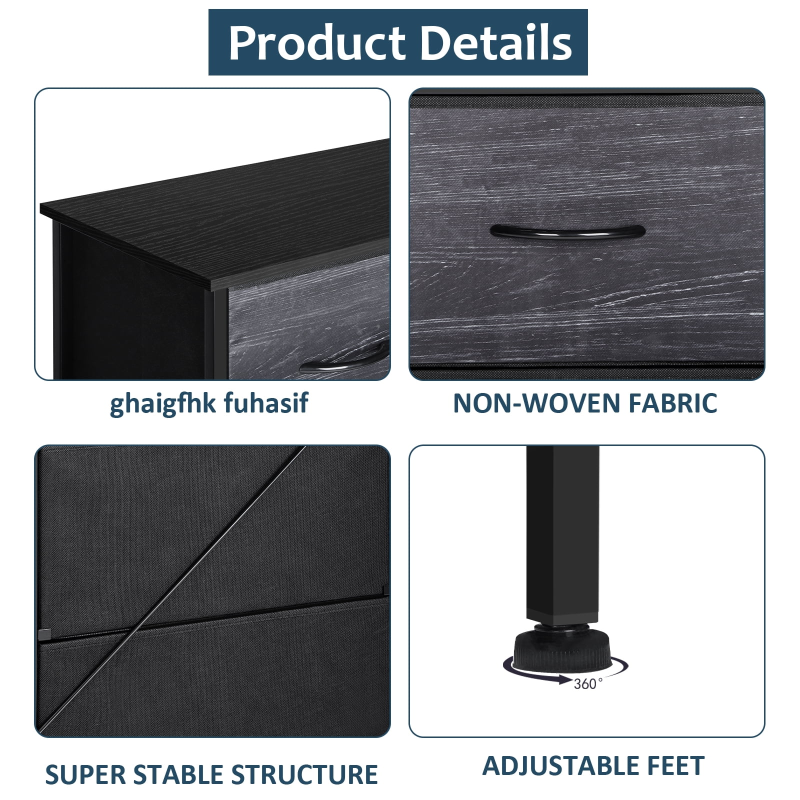 Dresser with 10 Fabric Drawers Small Chest of Drawers, Black