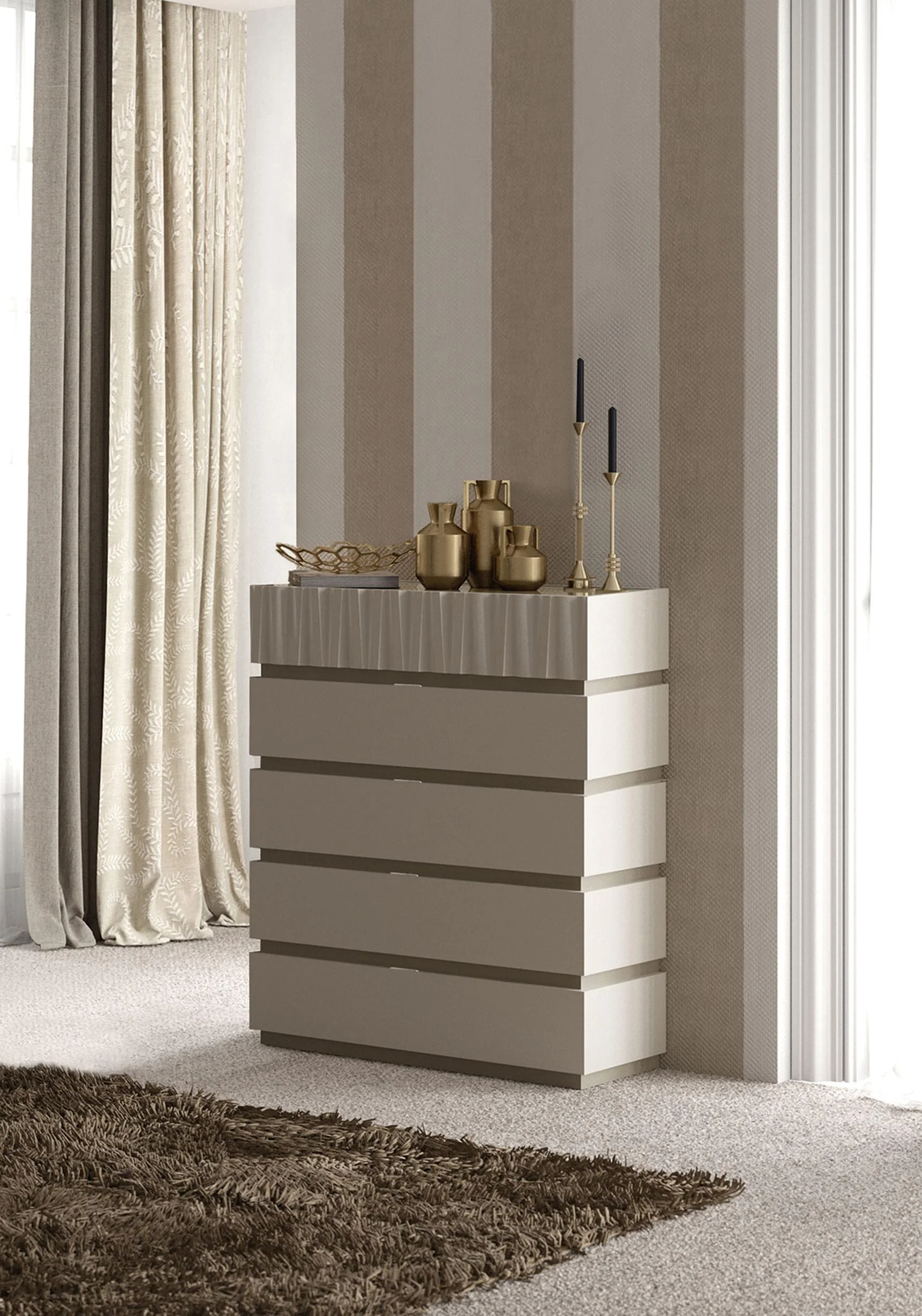 Taupe Mat & Gloss 5 Drawer Chest MARINA ESF Contemporary Garcia Sabate Spain