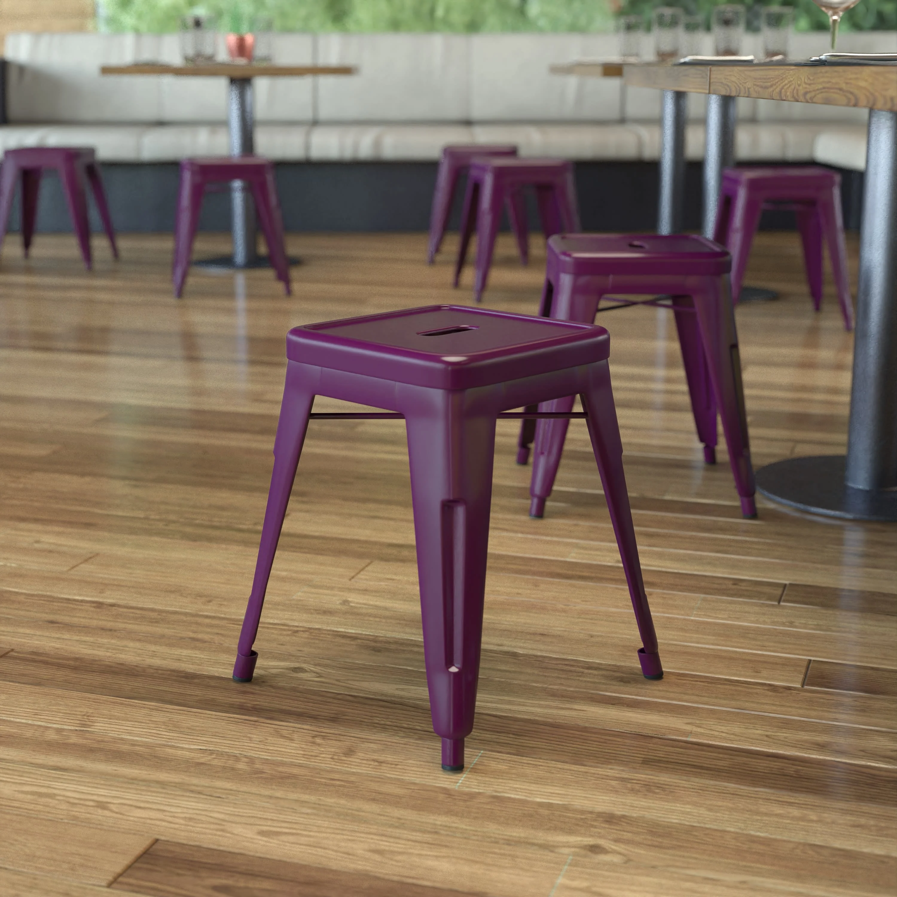 Flash Furniture Kai Backless Metal Dining Stool, Purple, Set of 4