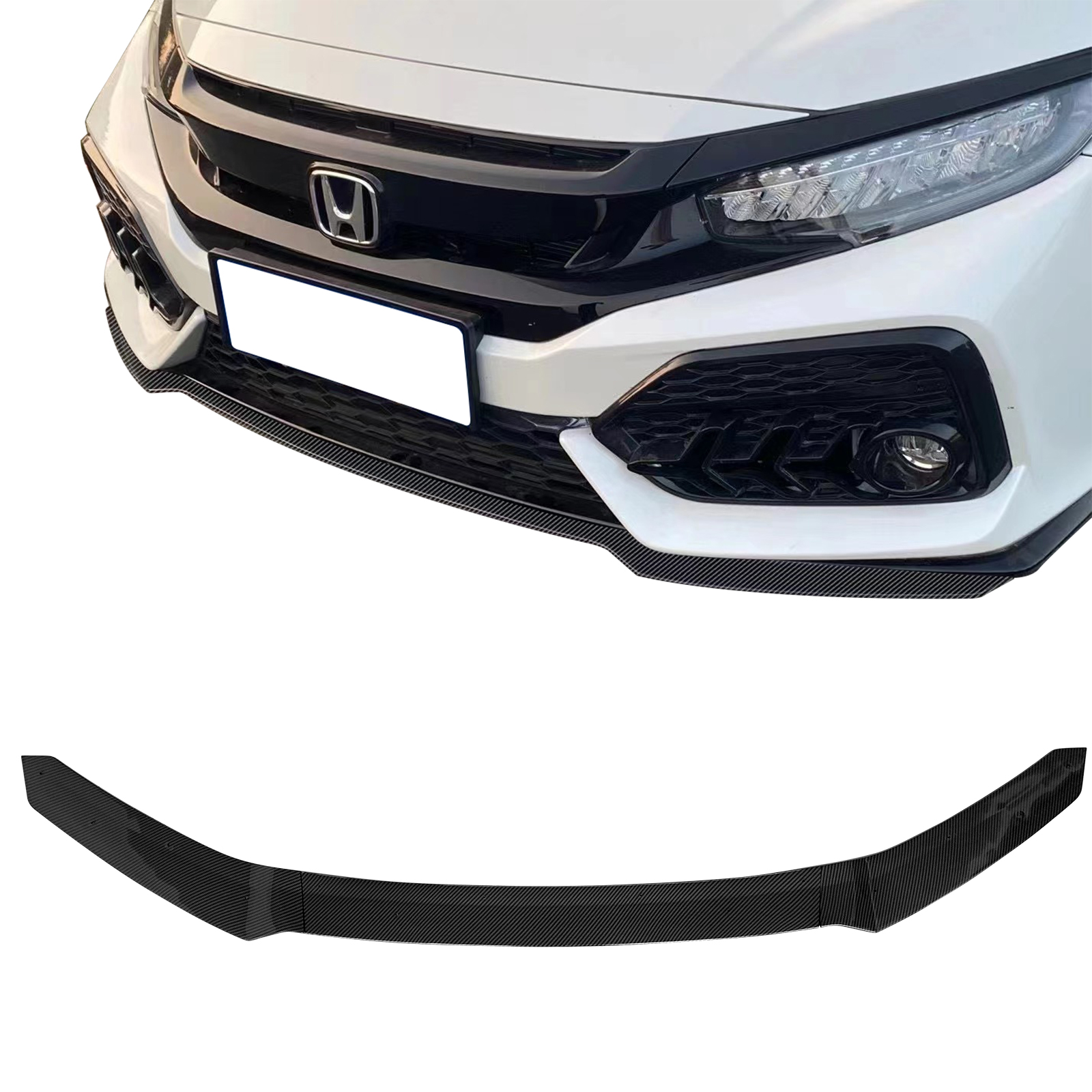 Ikon Motorsports Front Bumper Lip Compatible with 17-21 Honda Civic Hatchback & Si HFP Style Front Bumper Spoiler Splitter Carbon Fiber Print PP