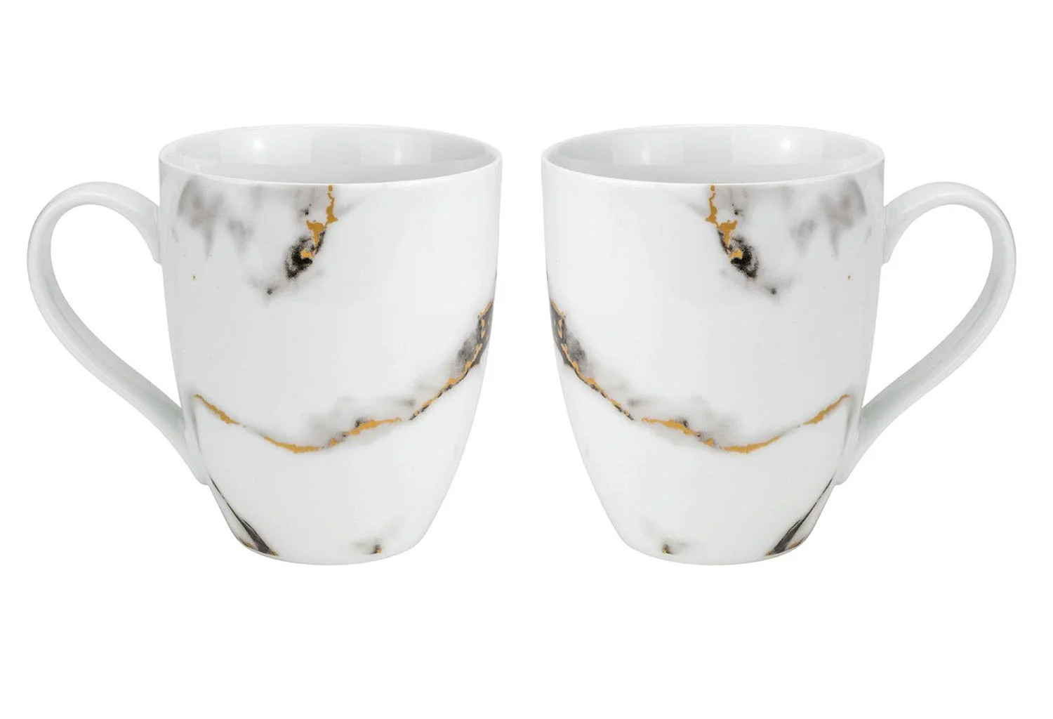 World Gifts 2-Piece Marble Design Coffee Mug Tea Cup Set - 24k Gold Plate Accent, Black