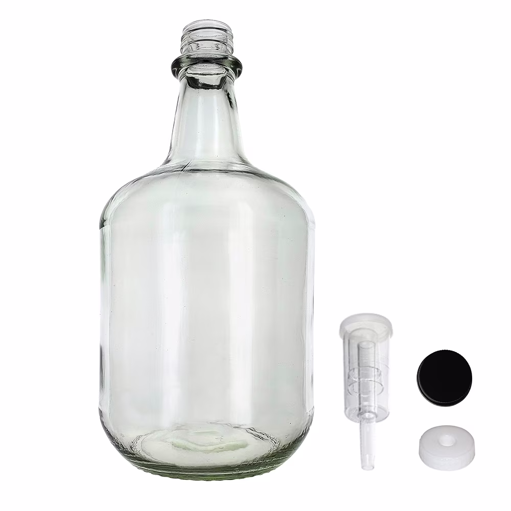 3L Jug Flint - White Cap with Hole, Econo Three-Piece Airlock, and Black Metal Cap