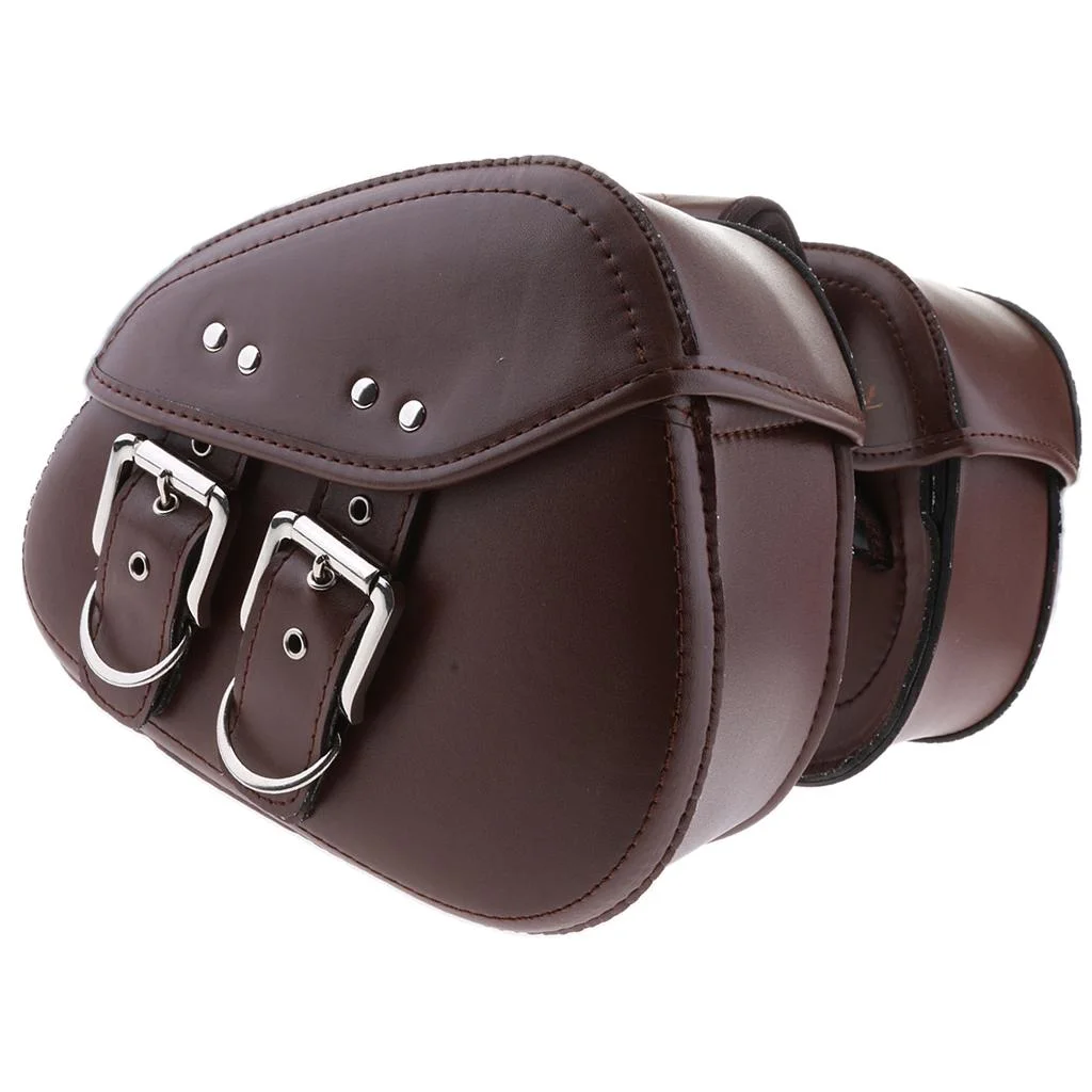 Scratch Resistance Motorcycle Brown Leather Saddle Bag Two