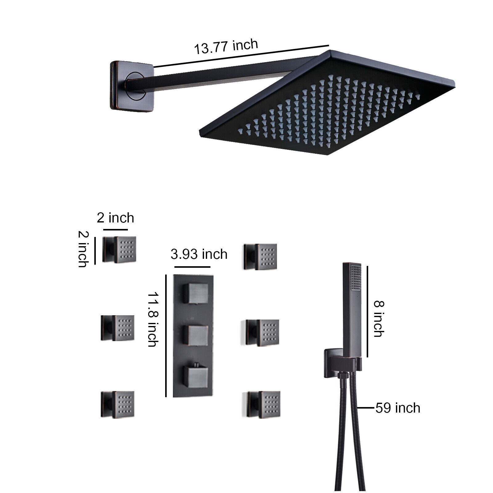 Zovajonia Shower System Matte Black 16 Inches LED Shower Faucet Set,   Rain Shower Head with Handheld Spray laundry jet system Bathroom Wall Mount Shower Fixtures