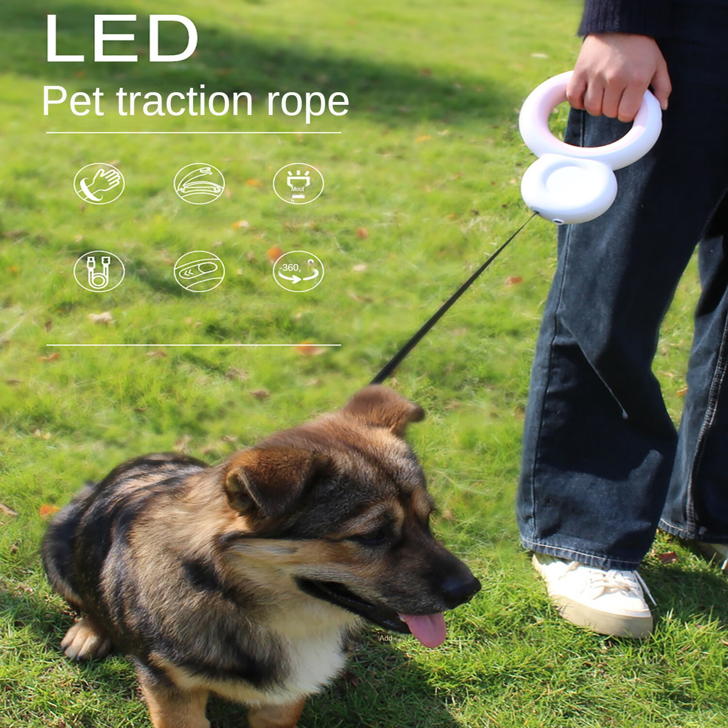 Pet Leash with LED Powerful Flashlight and Trash Bag - 9.8ft Leash for Small to Medium Dogs Up to 25/60 Lbs, Non-Slip Handle White