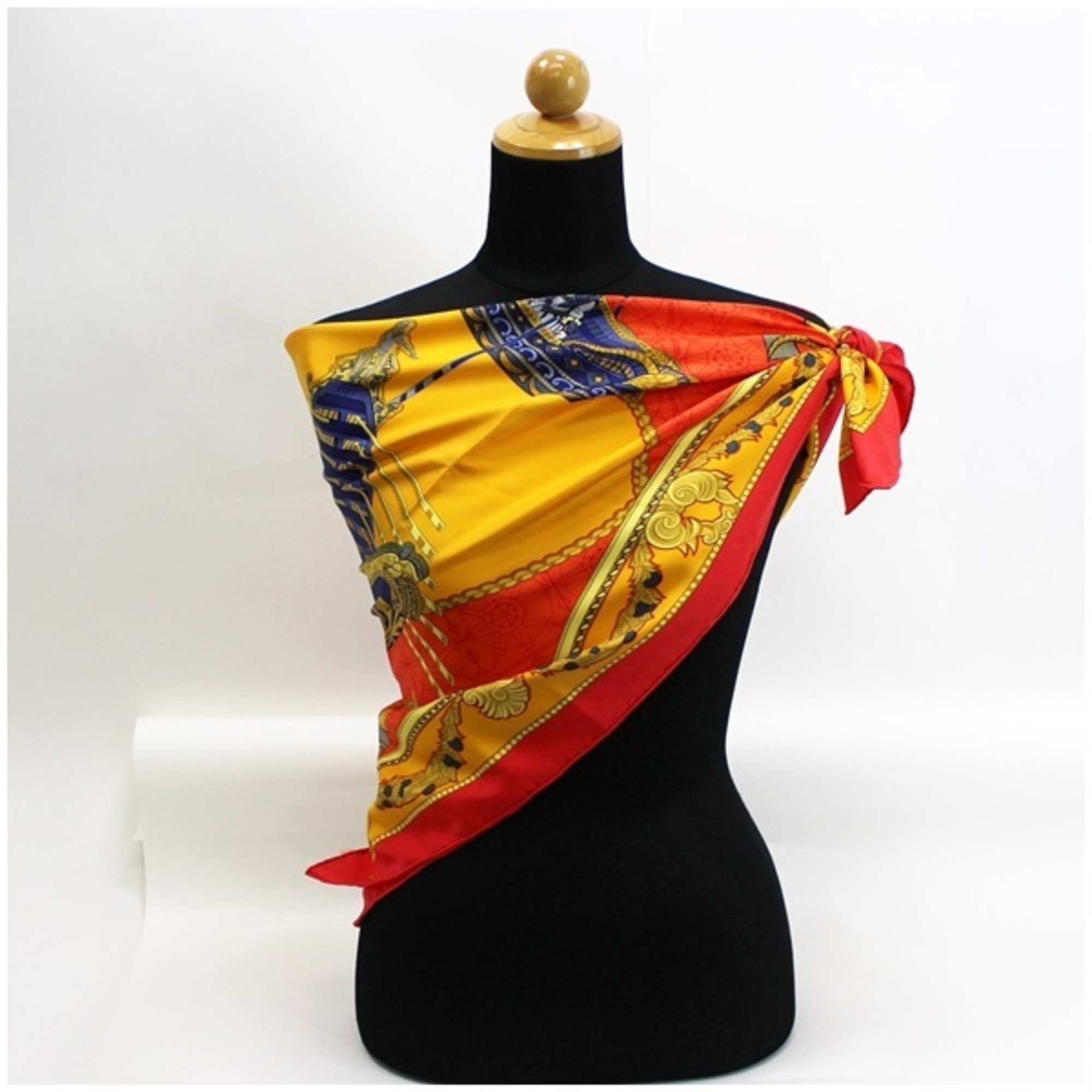 Pre-Owned Hermes Silk Scarf Muffler LES BISSONE DE VENISE (Venice Boat Festival) Orange x Red HERMES Women's (Good)
