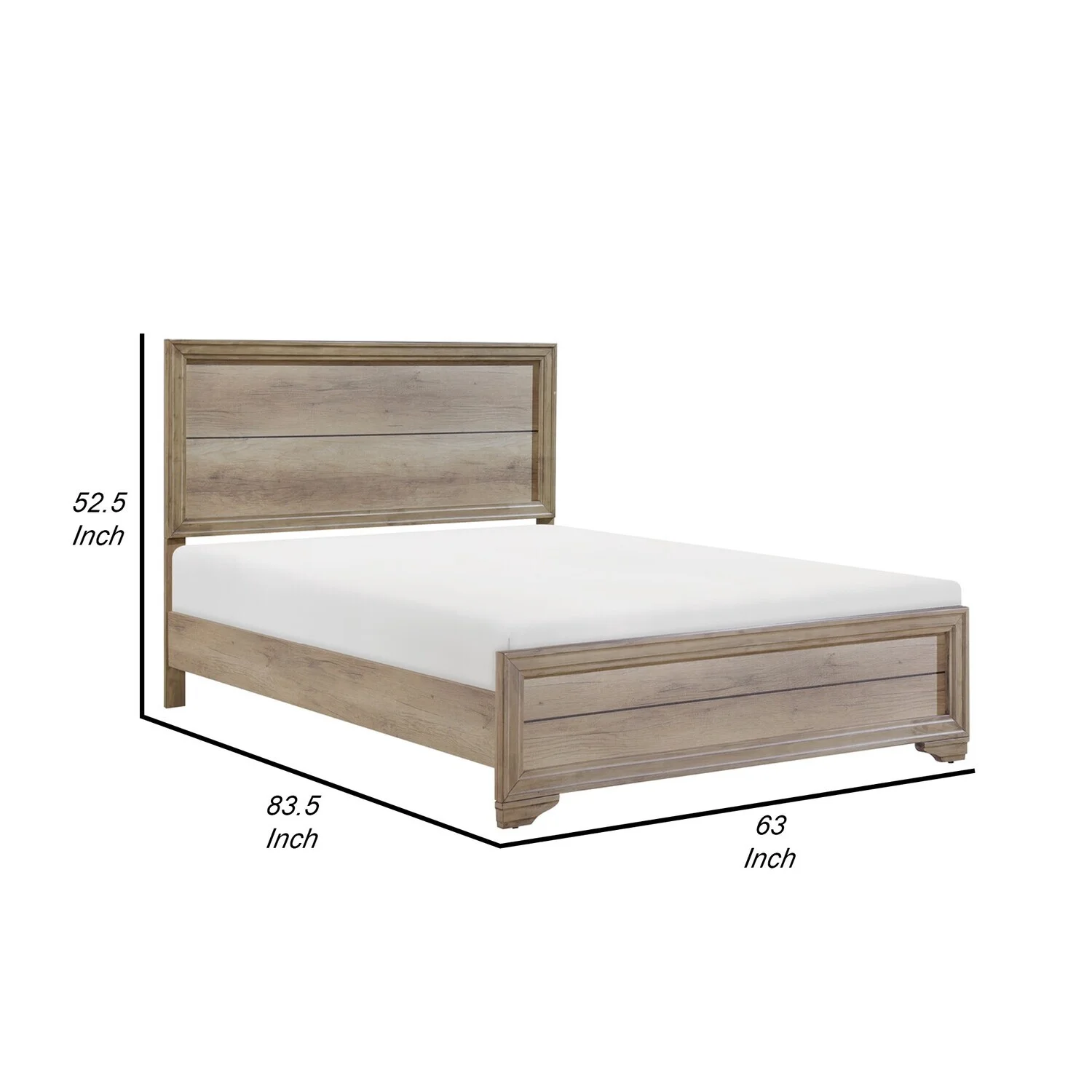 Maykoosh French Country Queen Bed, Rustic Wood Panel Headboard, Natural Brown Finish