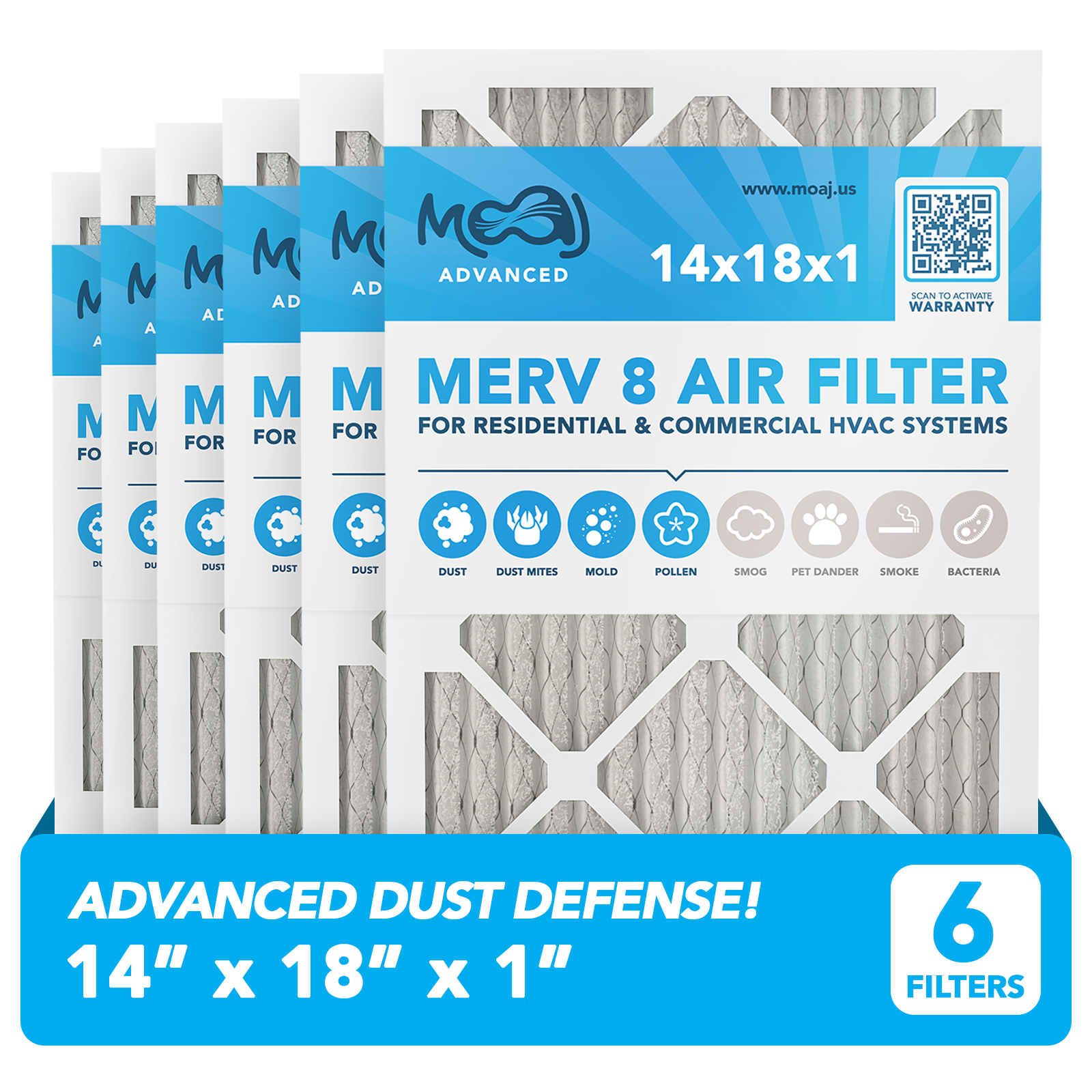14x18x1 Air Filter (6-PACK) | MERV 8 | MOAJ Advanced Dust Defense | BASED IN USA | Quality Pleated Replacement Air Filters for AC & Furnace Applications | Actual Dimensions: 13.70