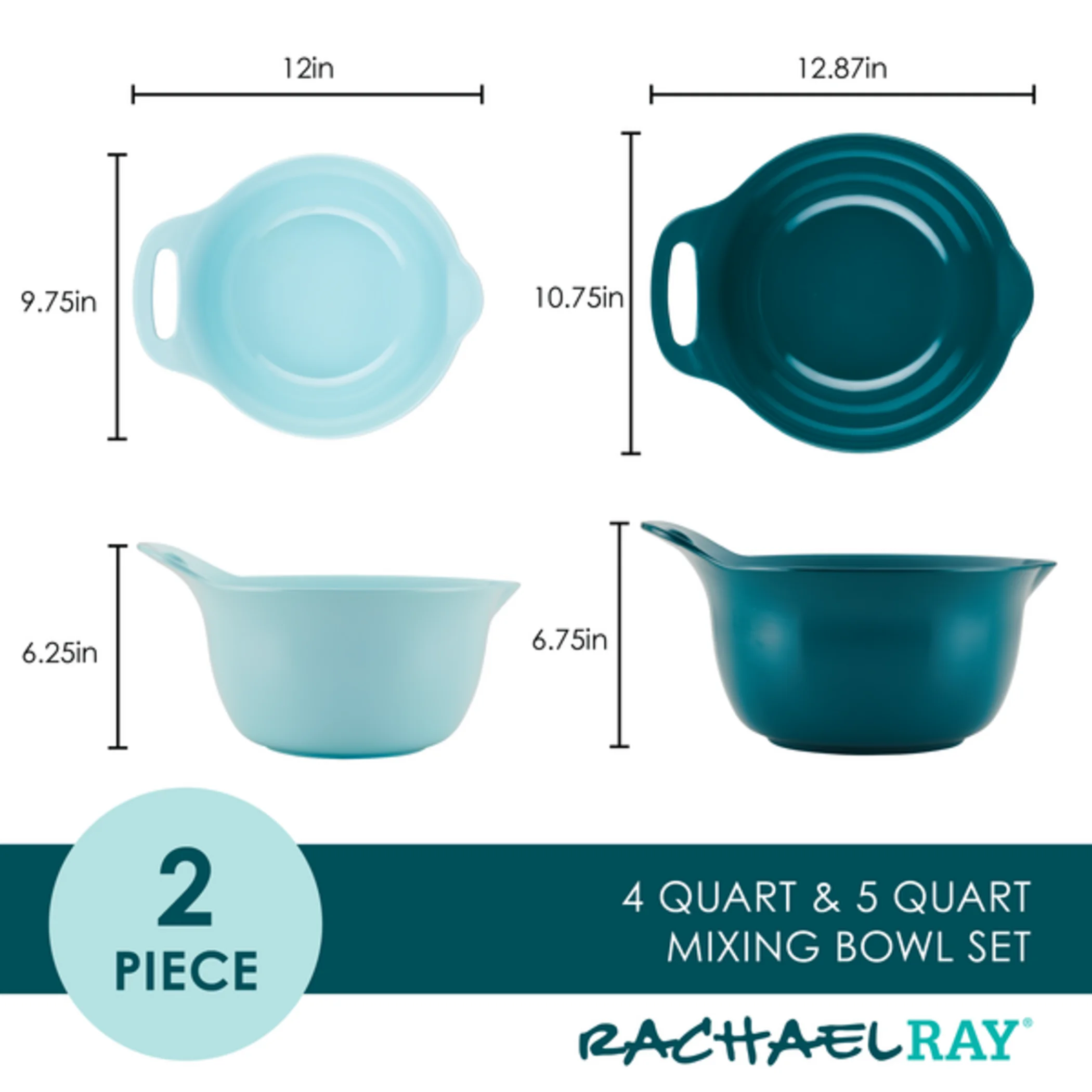 Rachael Ray Tools and Gadgets Nesting Mixing Bowl Set, 2-Piece 4Qt/5Qt