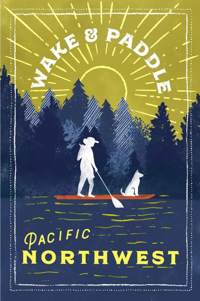 Pacific Northwest, Lake Life Series, Wake and Paddle, Landscape with Trees (12x18 Wall Art Poster, Room Decor)