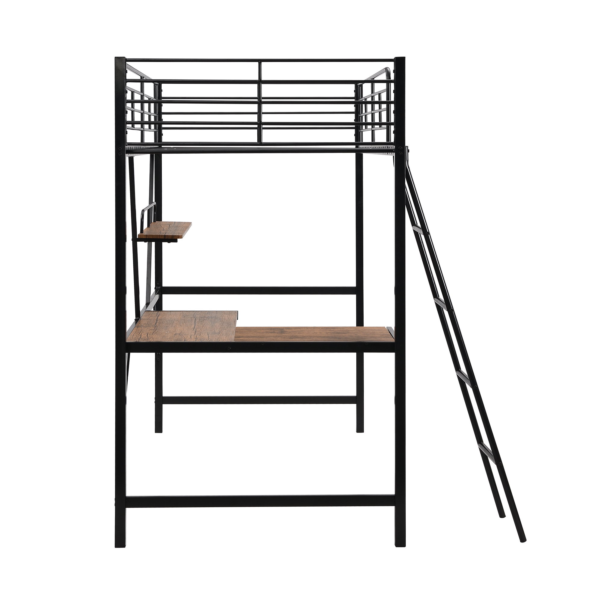 MMTX Metal Loft Twin Bed with L-shaped Desk and Shelf - Black